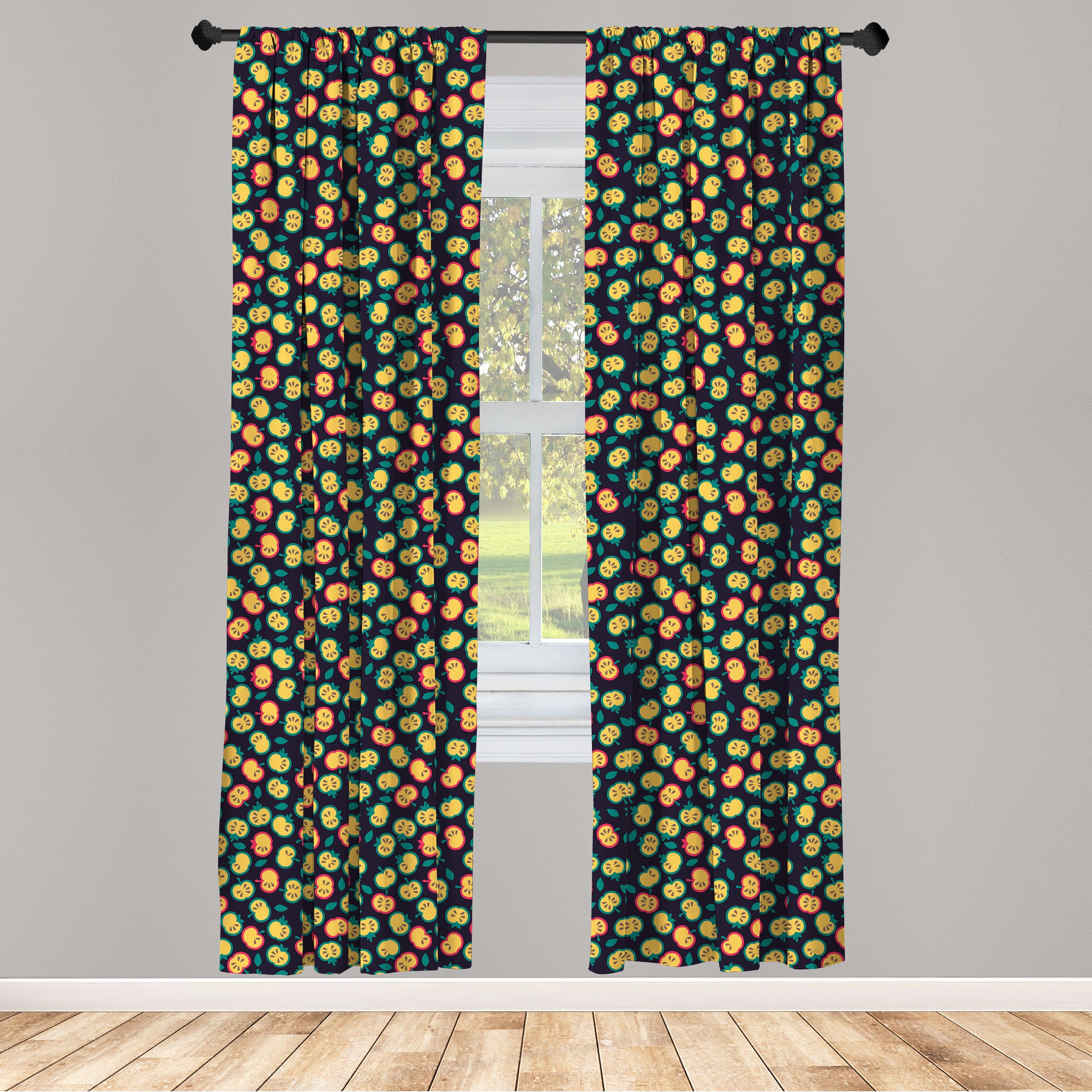 Gardine Vorhang für Wohnzimmer Schlafzimmer Dekor, Abakuhaus, Microfaser, Obst Abstrakt Stil Halbierte Äpfel