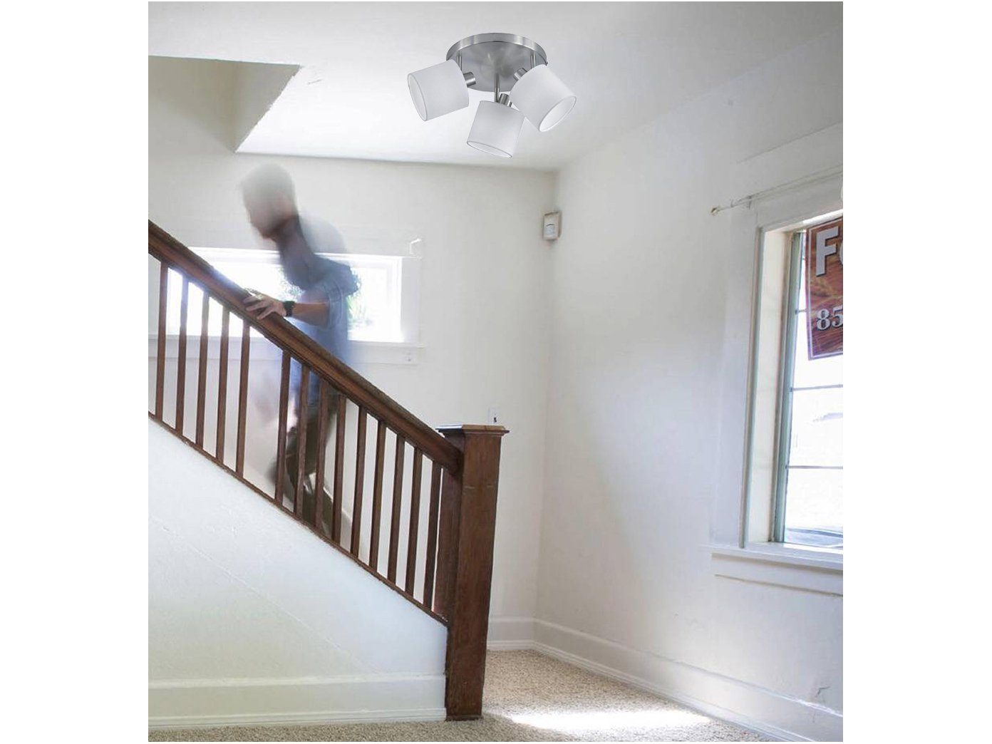 Reality Leuchten LED Deckenstrahler, Extern dimmbar über Hausinstallation, LED wechselbar, Warmweiß, innen, Lampenschirme Stoff Treppenhaus & über-n Esstisch Weiß, Ø25cm