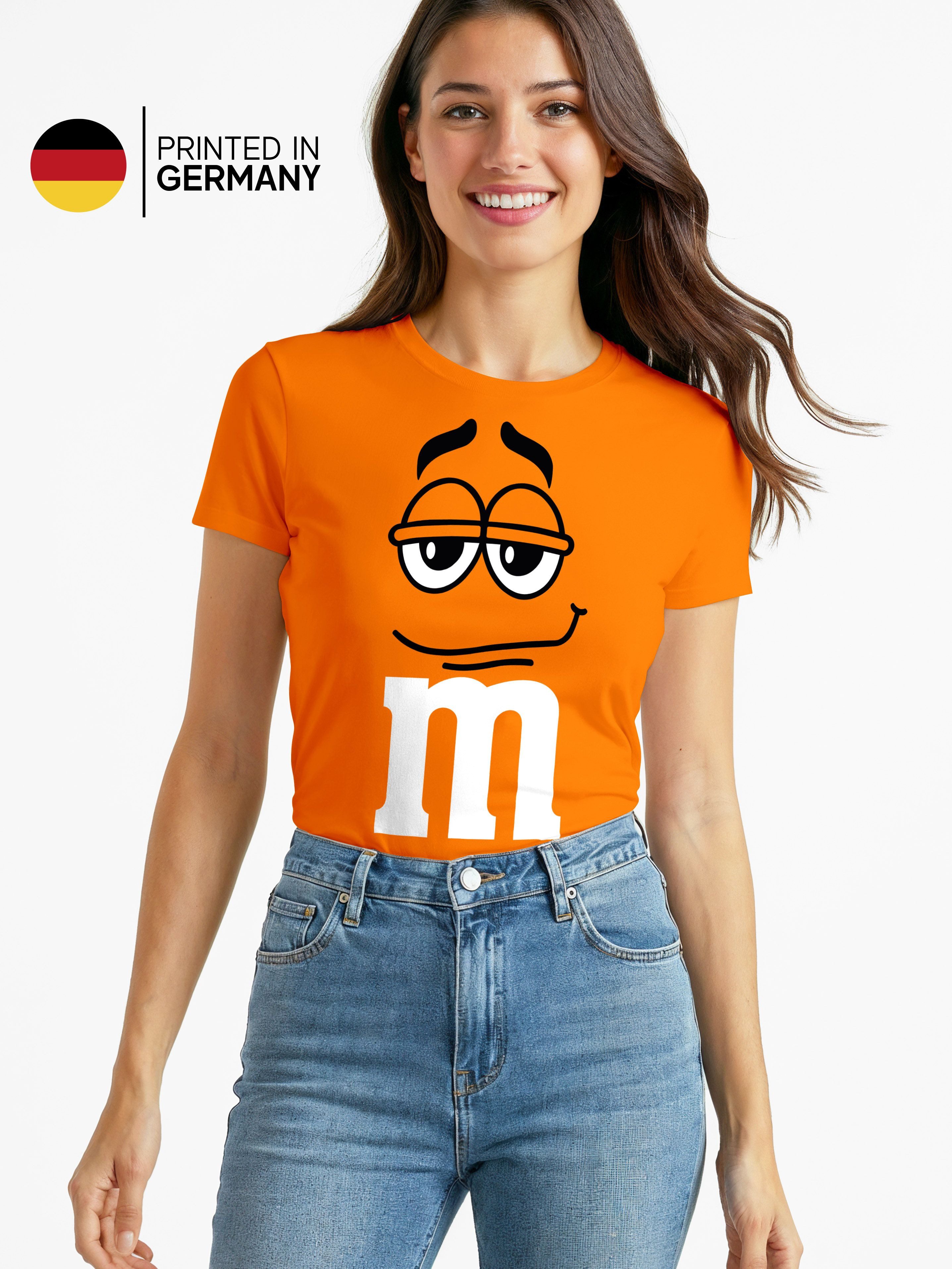 MoonWorks Print-Shirt Damen T-Shirt Fasching Karneval M Aufdruck Gruppen- Kostüm mit Print