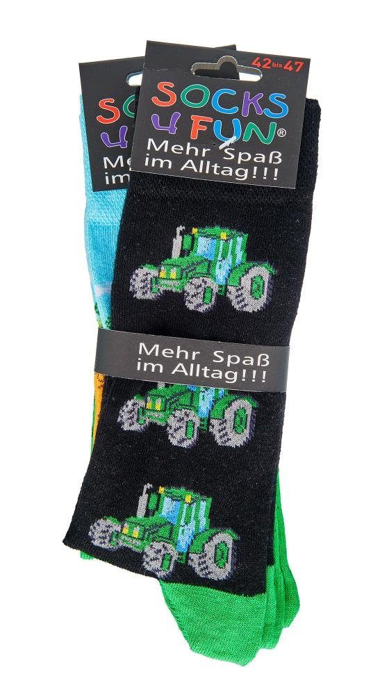Socks 4 Fun 2 sortiert Fun Socks Paar) Traktor Bündel (2-Paar, 4 2er Motivsocken Freizeitsocken Landwirtschaft