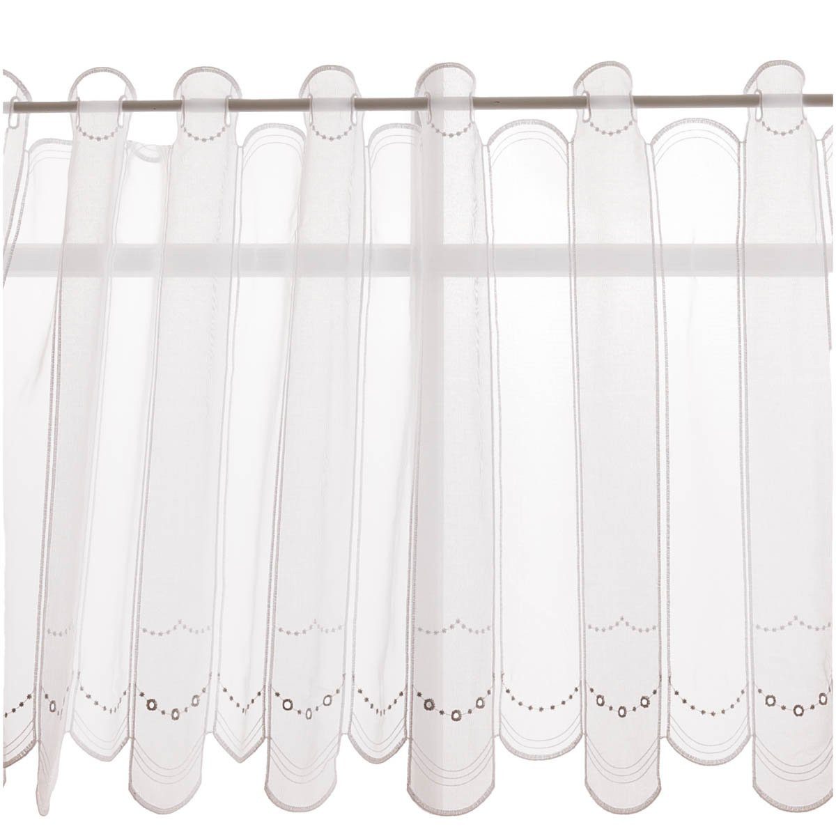 SCHÖNER LEBEN. Stoff Scheibengardinen Meterware nähfrei Stickerei weiß silber 60cm Höhe, bestickt