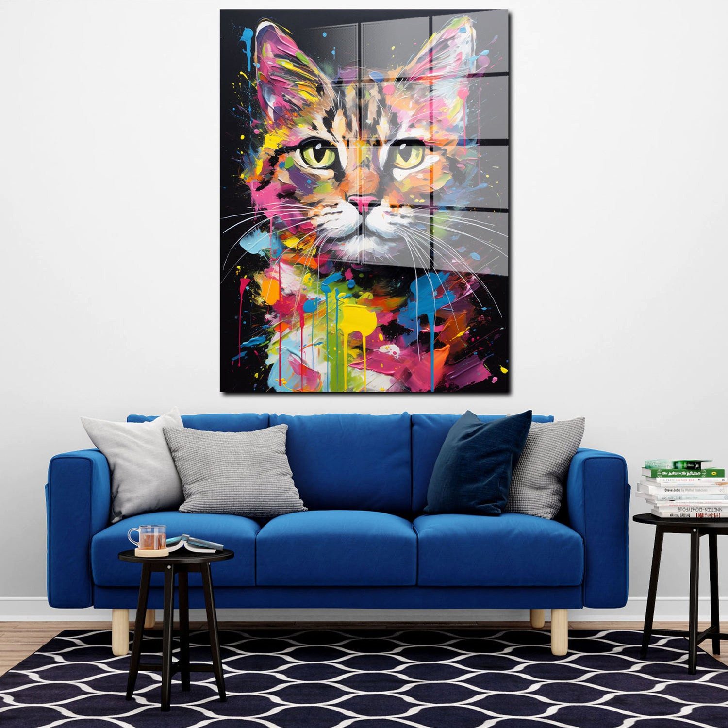 Artedinoi Acrylglasbild Katze Acrylglasbild Wandbild Pop Art Bunt Colour Tier Deko XXL, Katzenportrait im farbstarken Pop-Art-Stil mit ausdrucksstarkem Blick.
