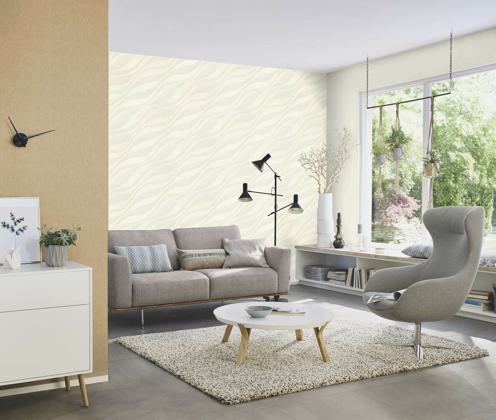Vliestapete Struktur Muster Wellen Uni Creme Metallic 608014 Sky Lounge