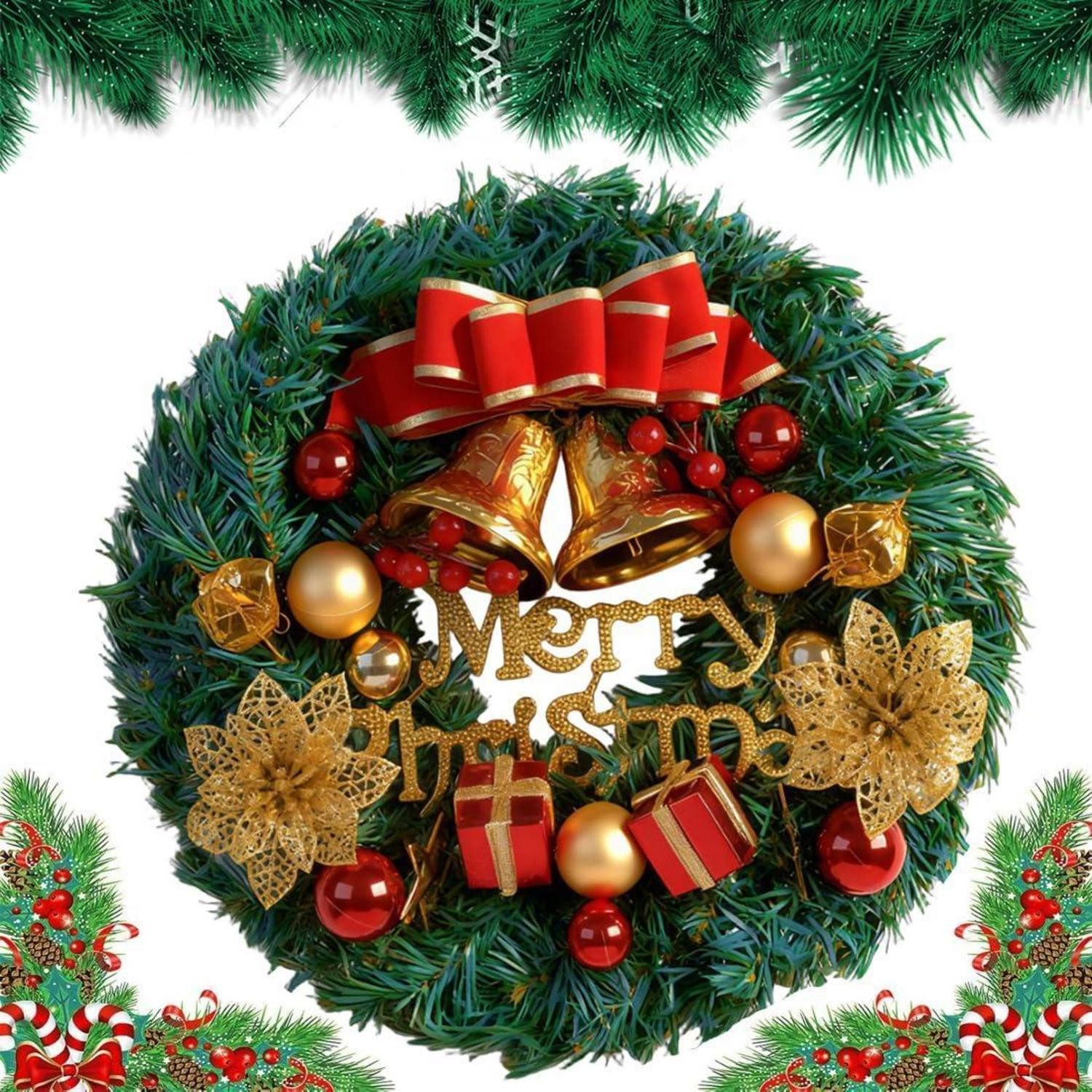 LuxusKollektion Adventskranz Türkranz Weihnachten Doppelglocken 30cm