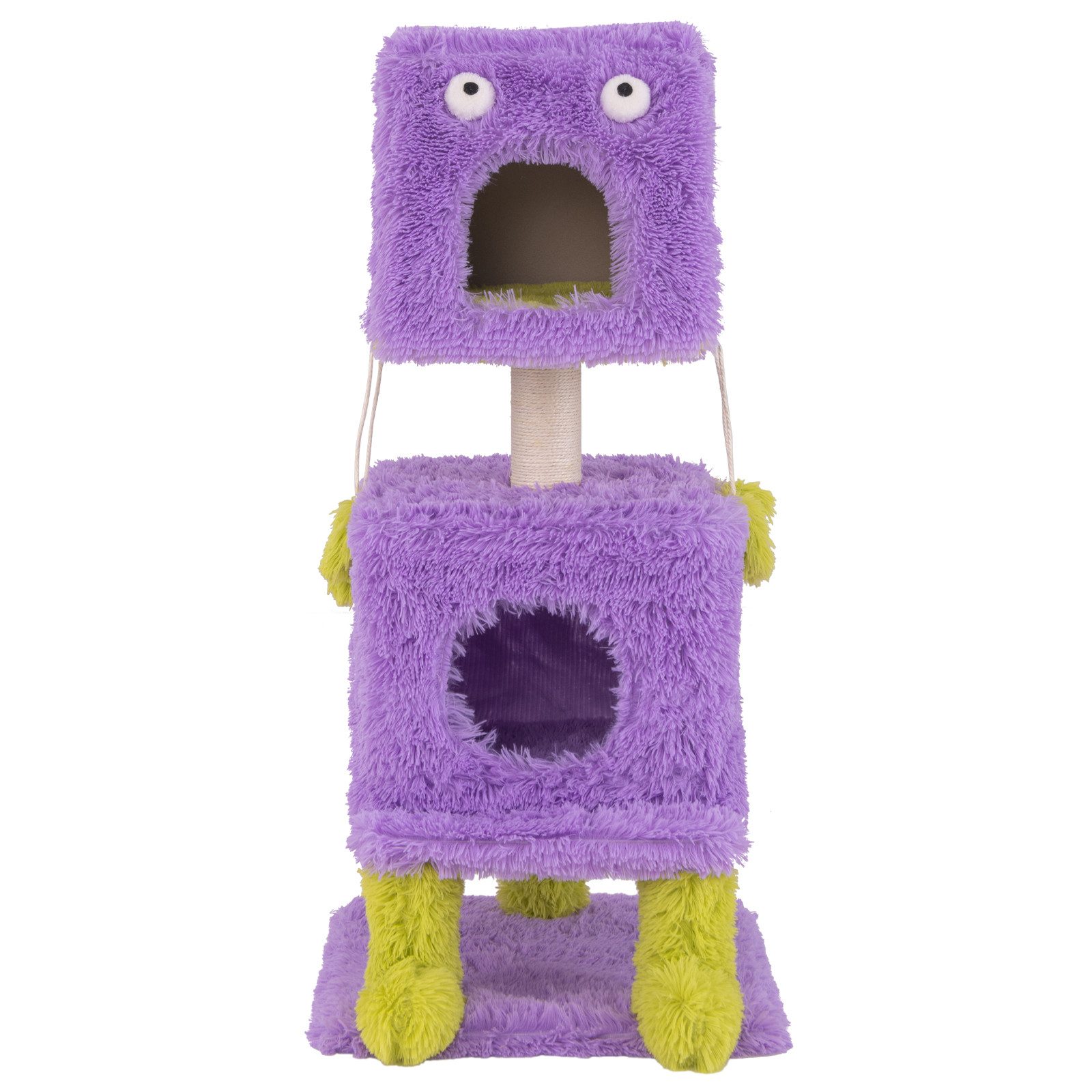 KOMFOTTEU Kratzbaum, mit 2 Katzenhöhlen, Sisalpfosten & hängenden Spielzeugen