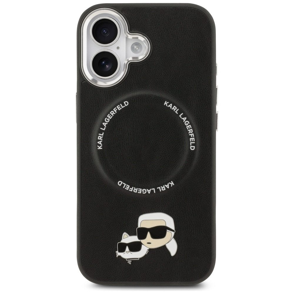 KARL LAGERFELD Handyhülle iPhone 17 MagSafe Kunstleder Metall Pin schwarz 6,3 Zoll, Kantenschutz