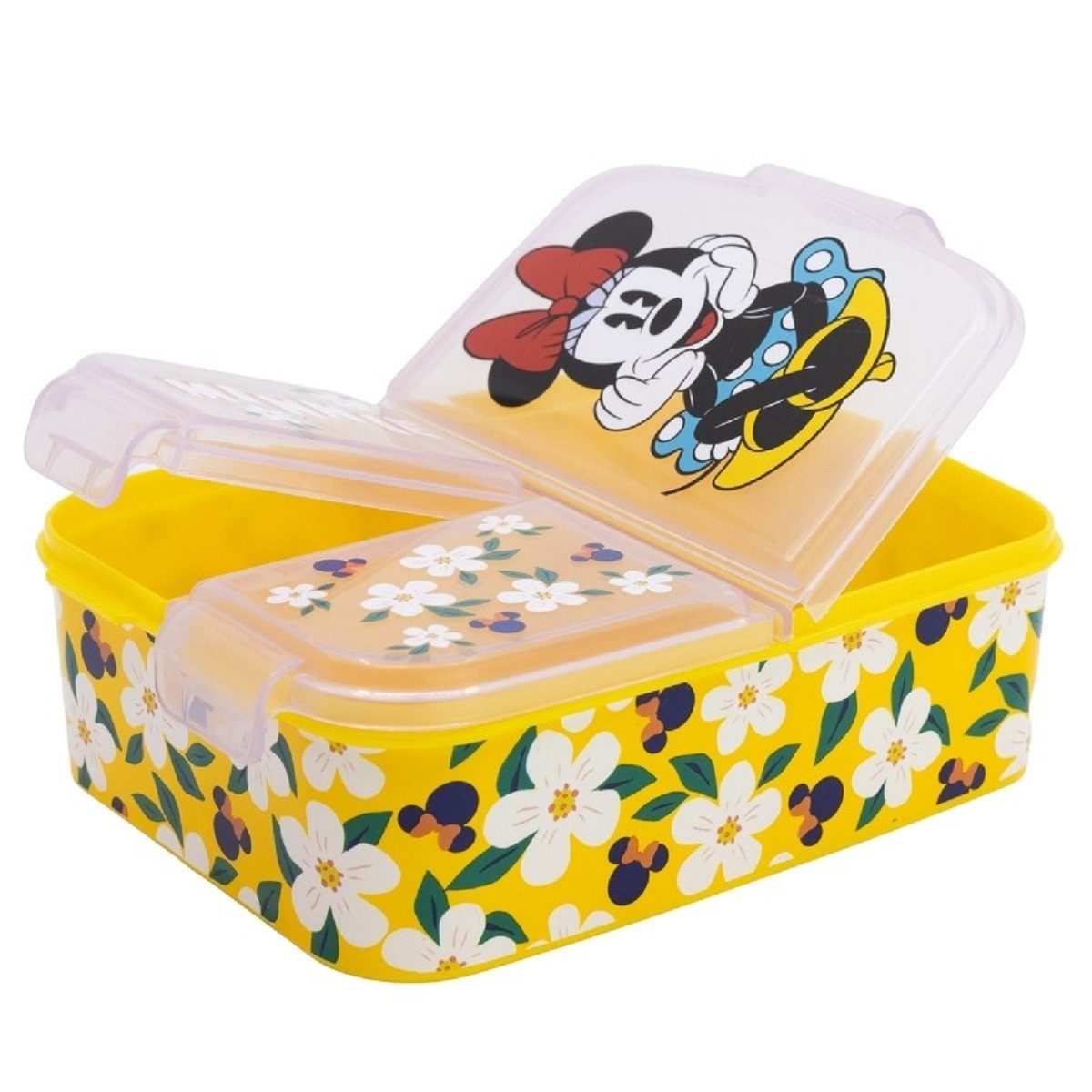 Stor Lunchbox Disney Minnie Mouse Kinder Brotdose Lunchbox 3 Fächern, (Dose-Set, 1x Deckel, 1x Behälter), Lebensmittelaufbewahrungsbehälter