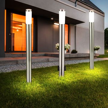 etc-shop LED Außen-Stehlampe, Leuchtmittel inklusive, Warmweiß, 3er Set Außen LED Steh Lampen Terrassen Edelstahl Park Leuchten Strom