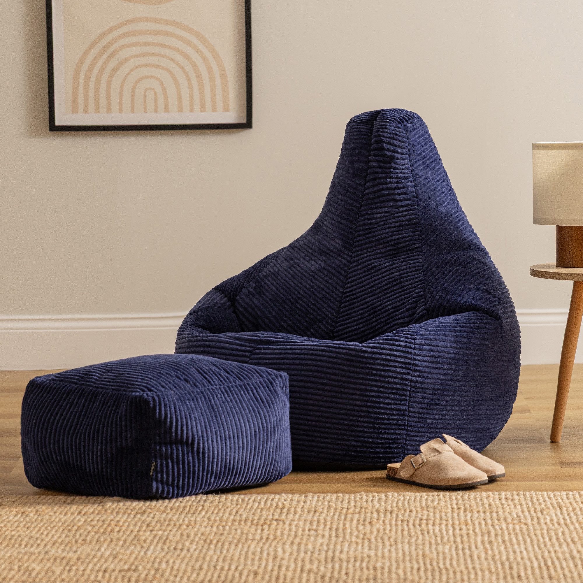 icon Sitzsack Sessel mit Rückenlehne aus Cord „Dalton“ mit Hocker (Spar-Set, 1 x Sitzsack, 1 x Fußhocker), Sitzsack XXL, Gaming Sitzsack, Made in Germany, Erwachsene & Kinder