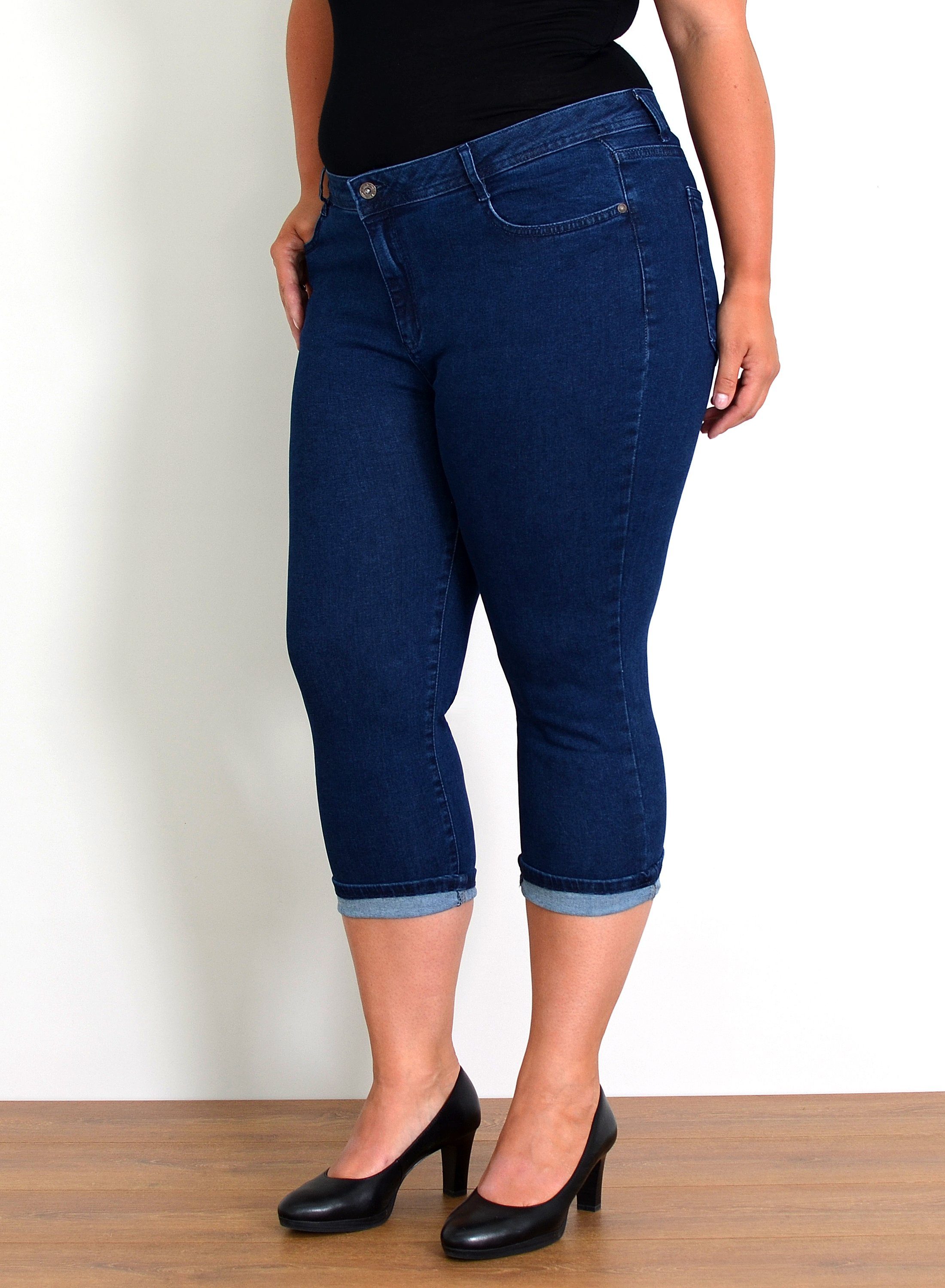ESRA Caprijeans Capri Jeans Damen High Waist 3/4 Hose Stretch kurze Jeans Damen Sommer Damen Capri Jeans Stretch Jeans High Waist Damen 3/4 Jeans Kurz Damen
