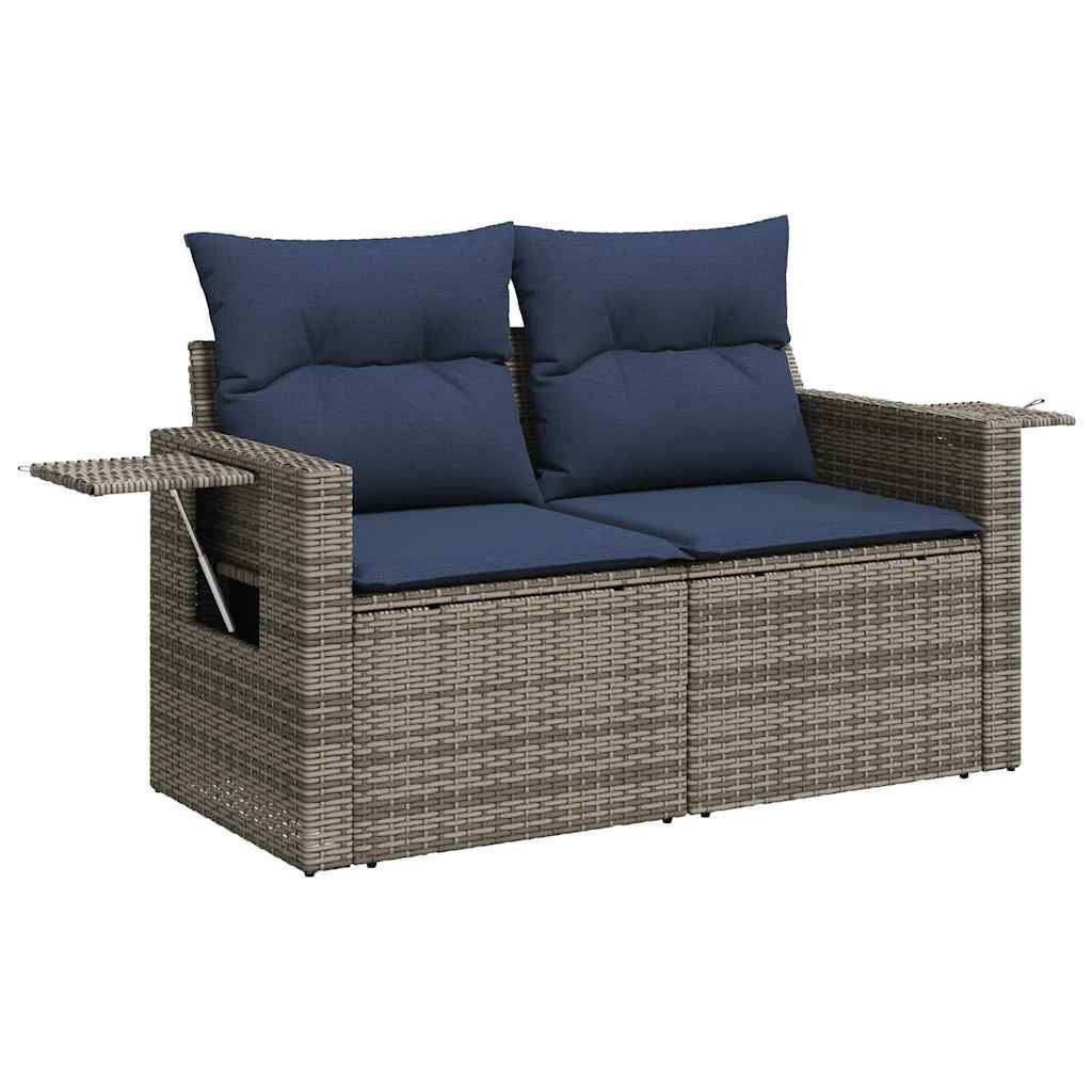 vidaXL Gartenlounge-Set 7-tlg. Garten-Sofagarnitur mit Kissen Grau Poly Rattan, (1-tlg)