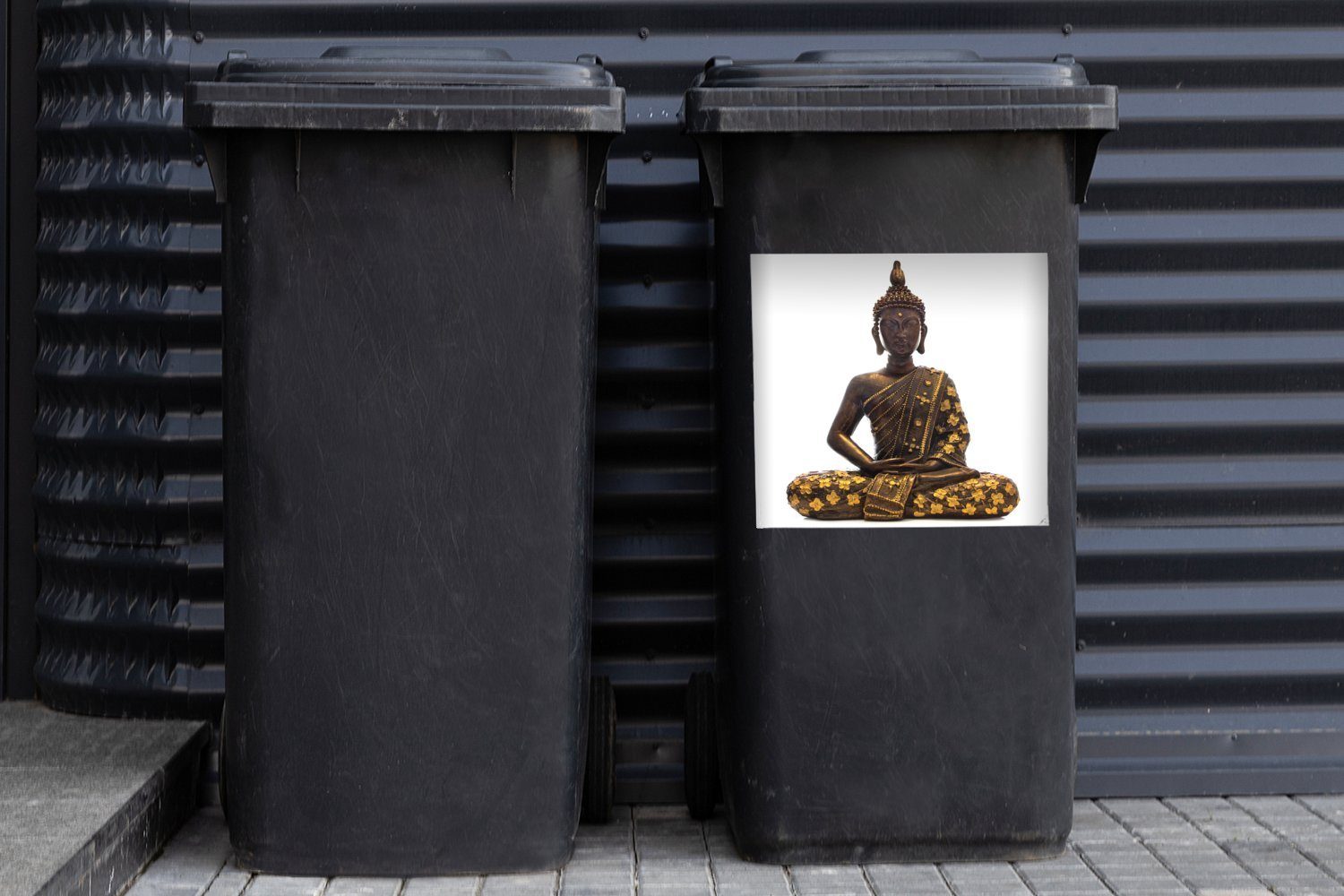 Holz St), Mülleimer-aufkleber, Buddha - Mülltonne, Abfalbehälter - Weiß Sticker, Wandsticker (1 MuchoWow Container,