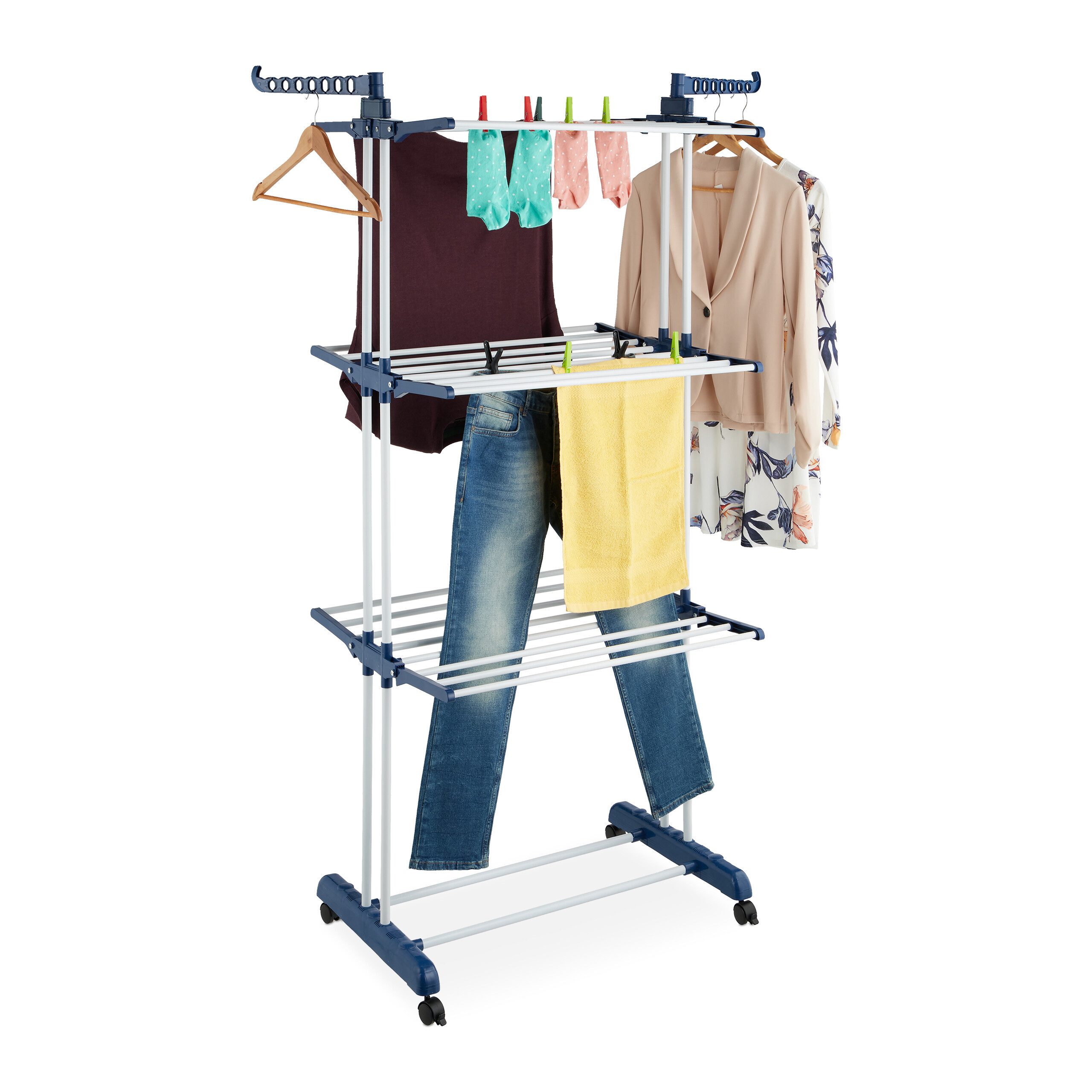 relaxdays Wäscheständer Turm-Wäscheständer rollbar