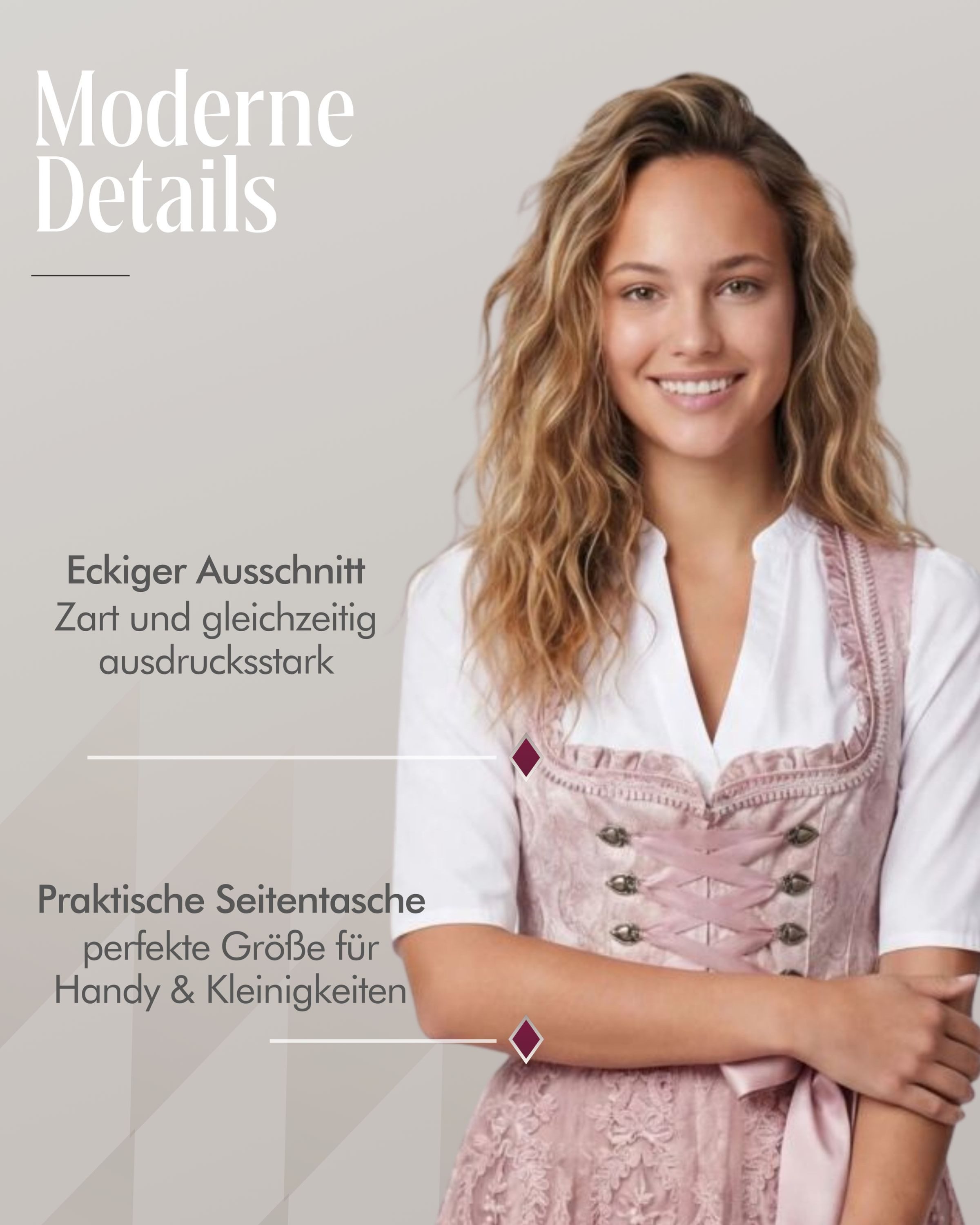 Nübler Dirndl Minidirndl Karoline in Taupe - Rocklänge 60 cm