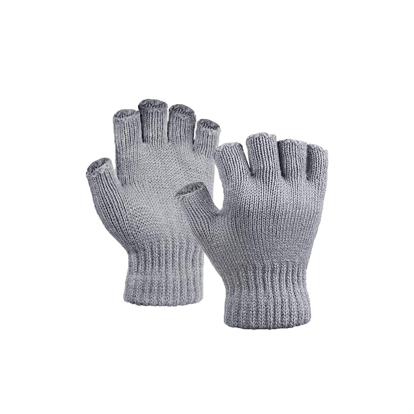 Winterhandschuhe Rippstrick Strickhandschuhe Herren herémood fingerlose Damen Halbfinger Dunkelgrau