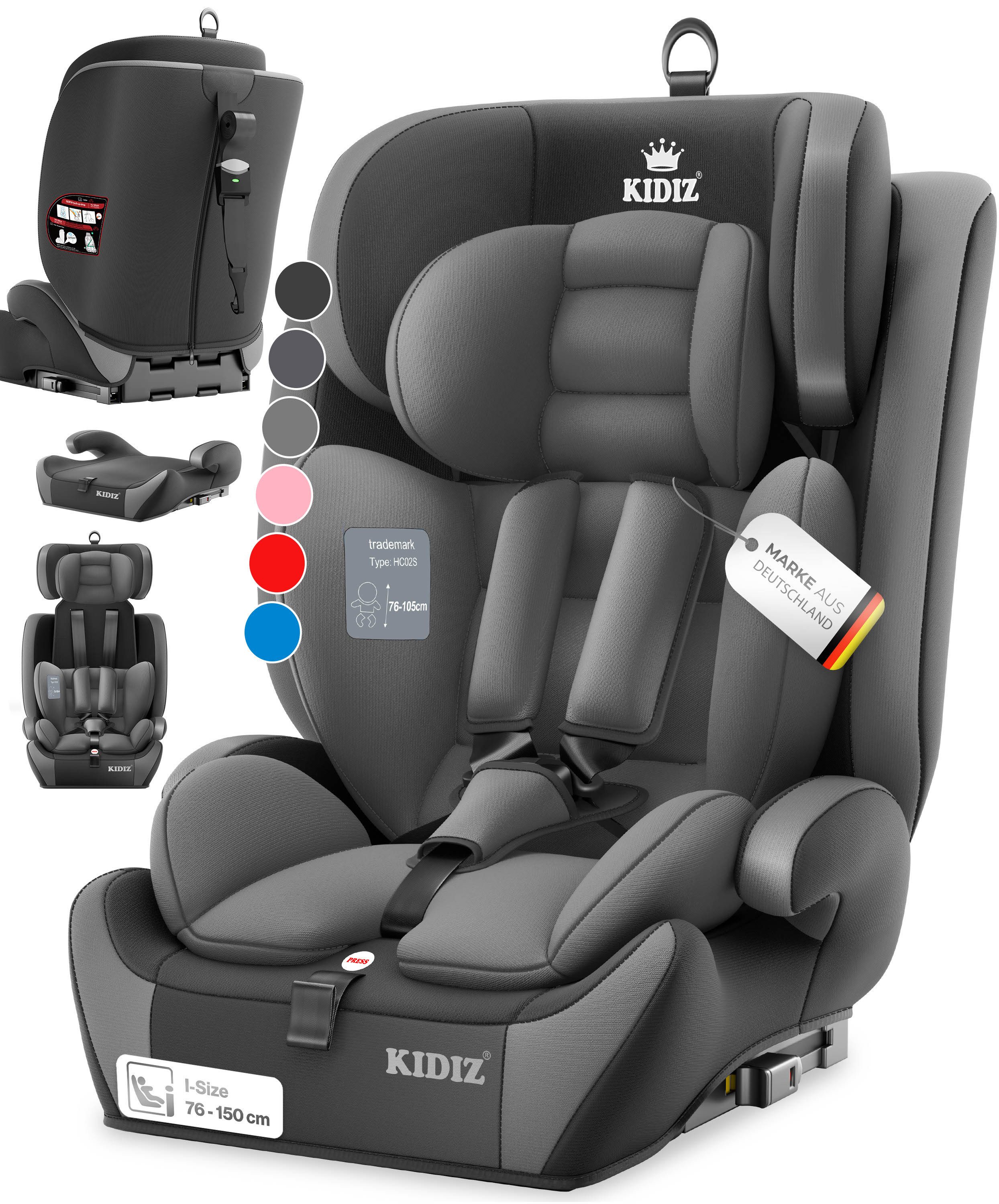 KIDIZ Autokindersitz Kinderautositz 1-12 Jahre, Mitwachsend, Gruppe 1+2+3, 9-36 kg Autositz, Kindersitz mit 5-Punkt-Sicherheitsgurt & einstellbare Kopfstütze