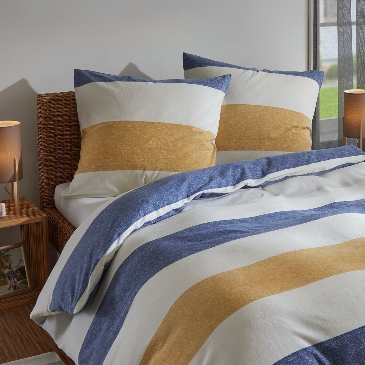 Bettwäsche Melange Streifen navy