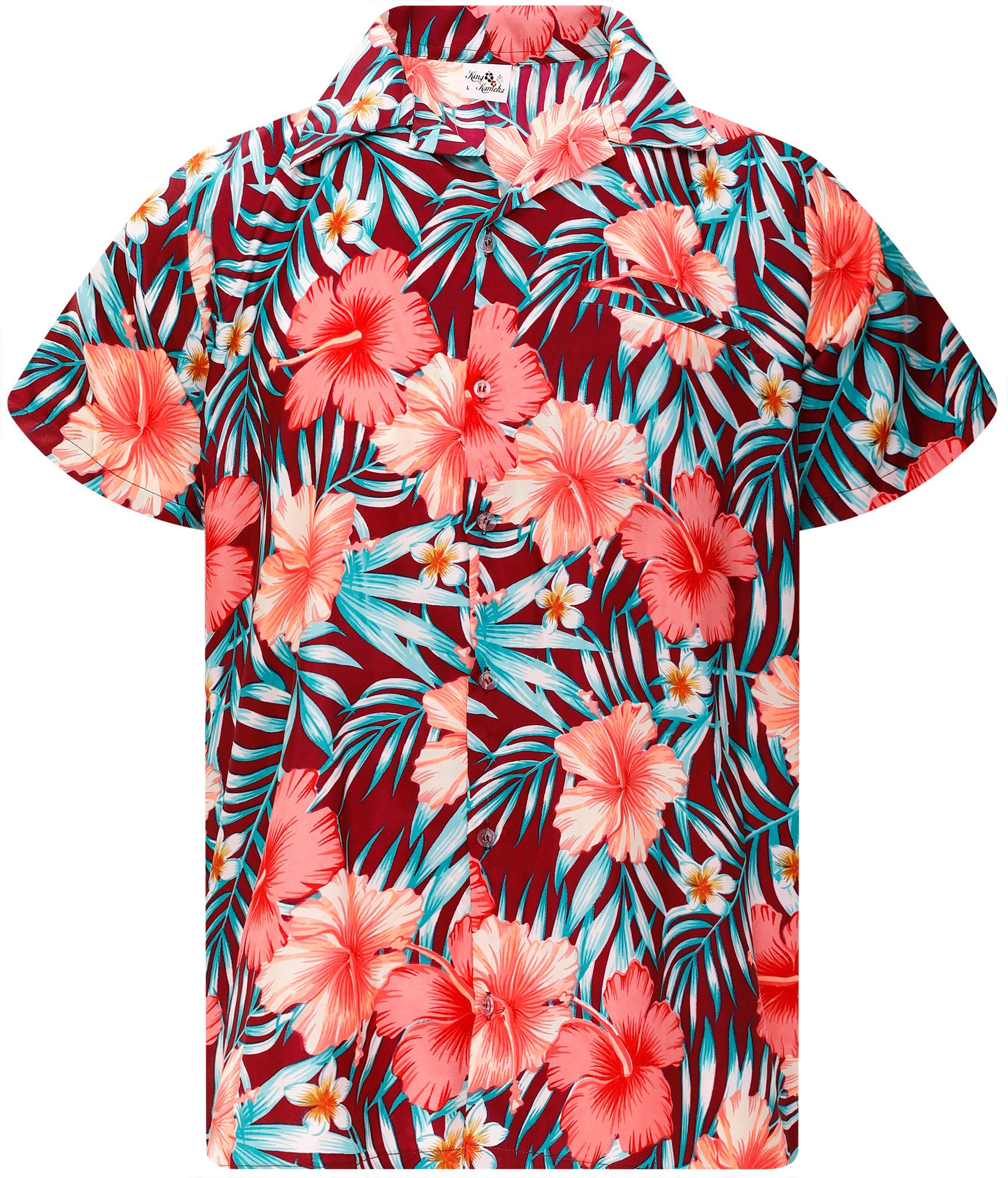 King Kameha Hawaiihemd Tropical Hibiscus Funky Hawaii-Hemd Kurzarm Front-Tasche Unisex