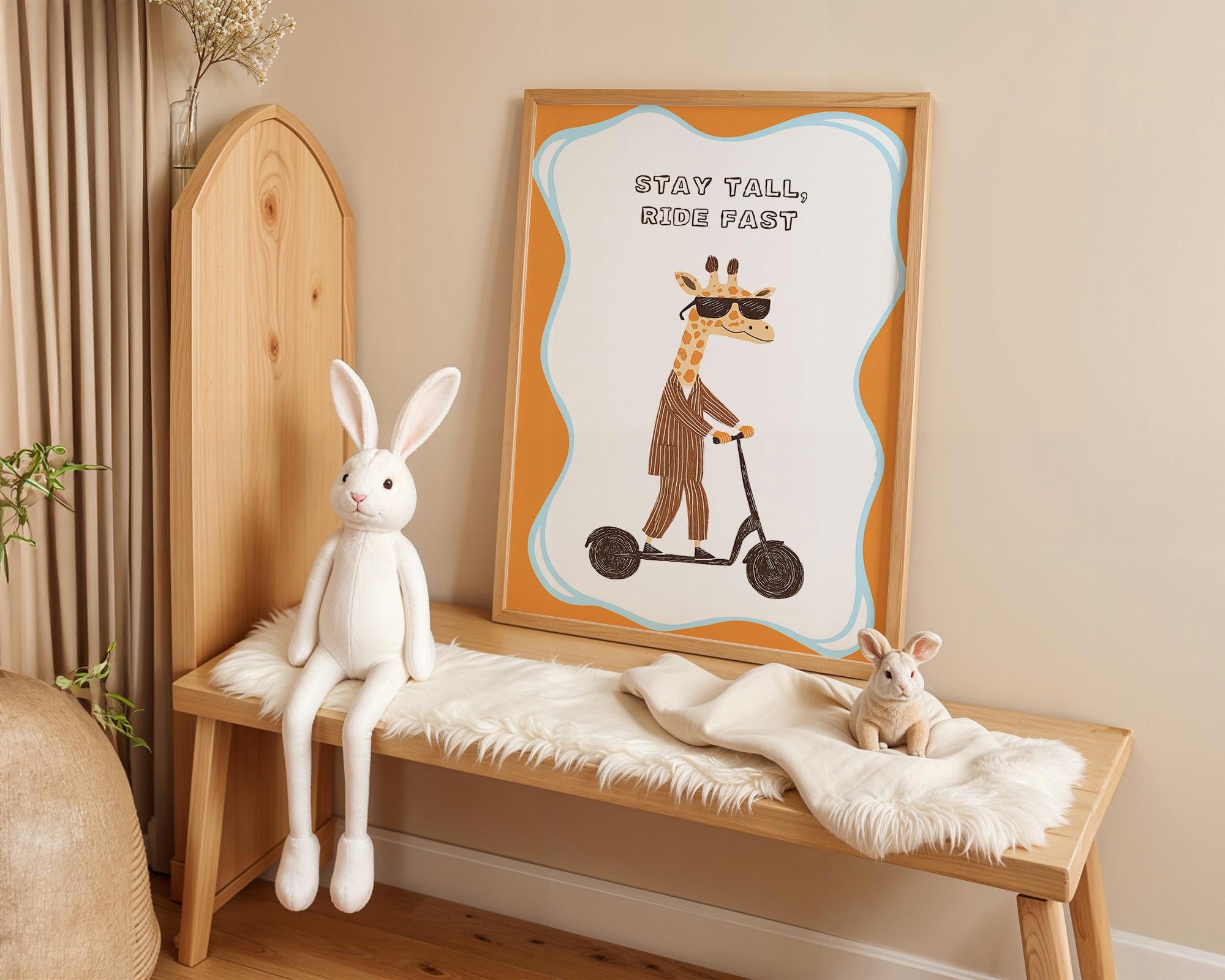 JUSTGOODMOOD Poster Premium ® Giraffe Stay Tall Ride Fast E-Scooter Kinderzimmer, (1 St), verschiedene Größen wählbar
