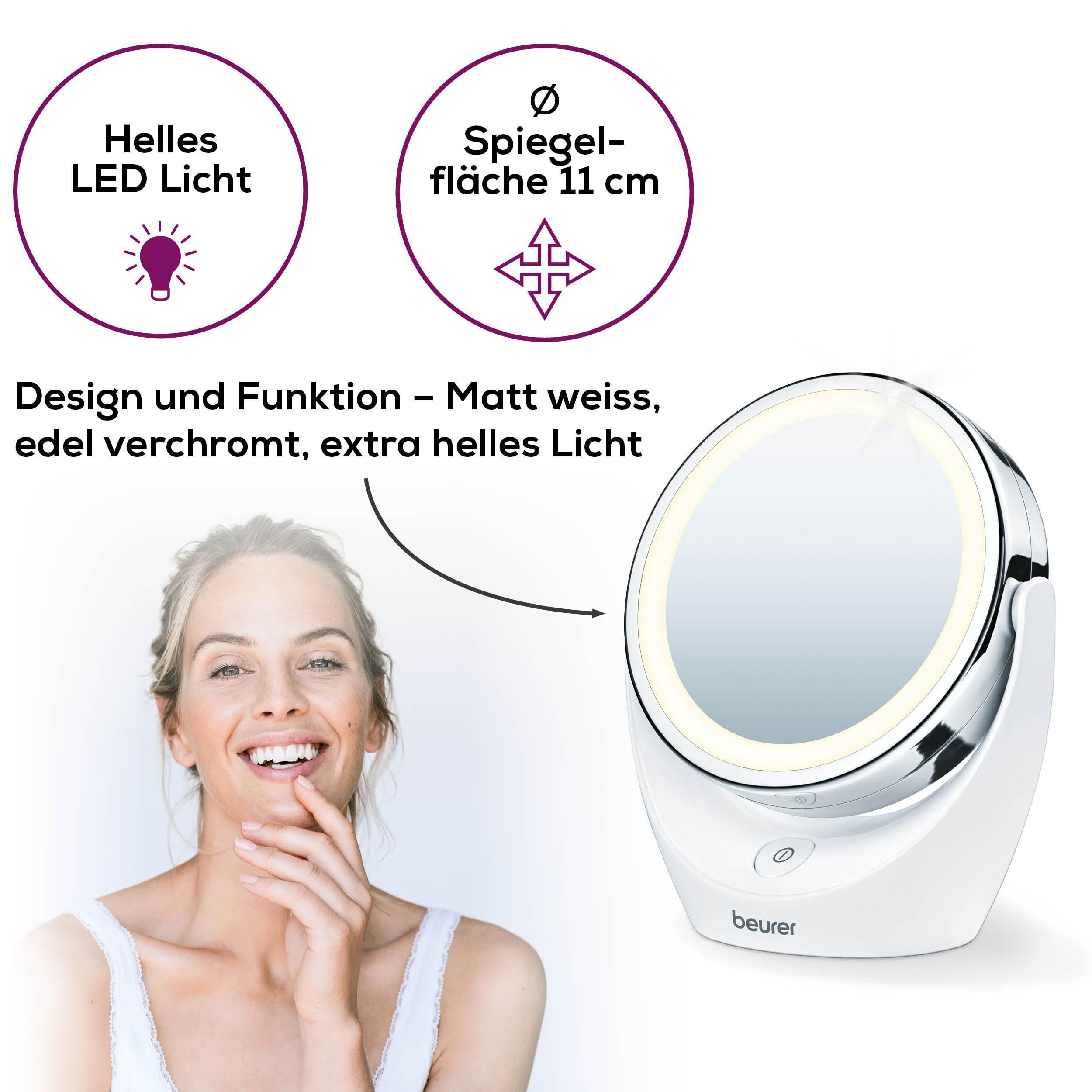 BEURER Kosmetikspiegel BS 49 beleuchteter Kosmetikspiegel mit LED-Licht, Mit 5-fach Vergrößerung für die Hautpflege und Beauty-Routine
