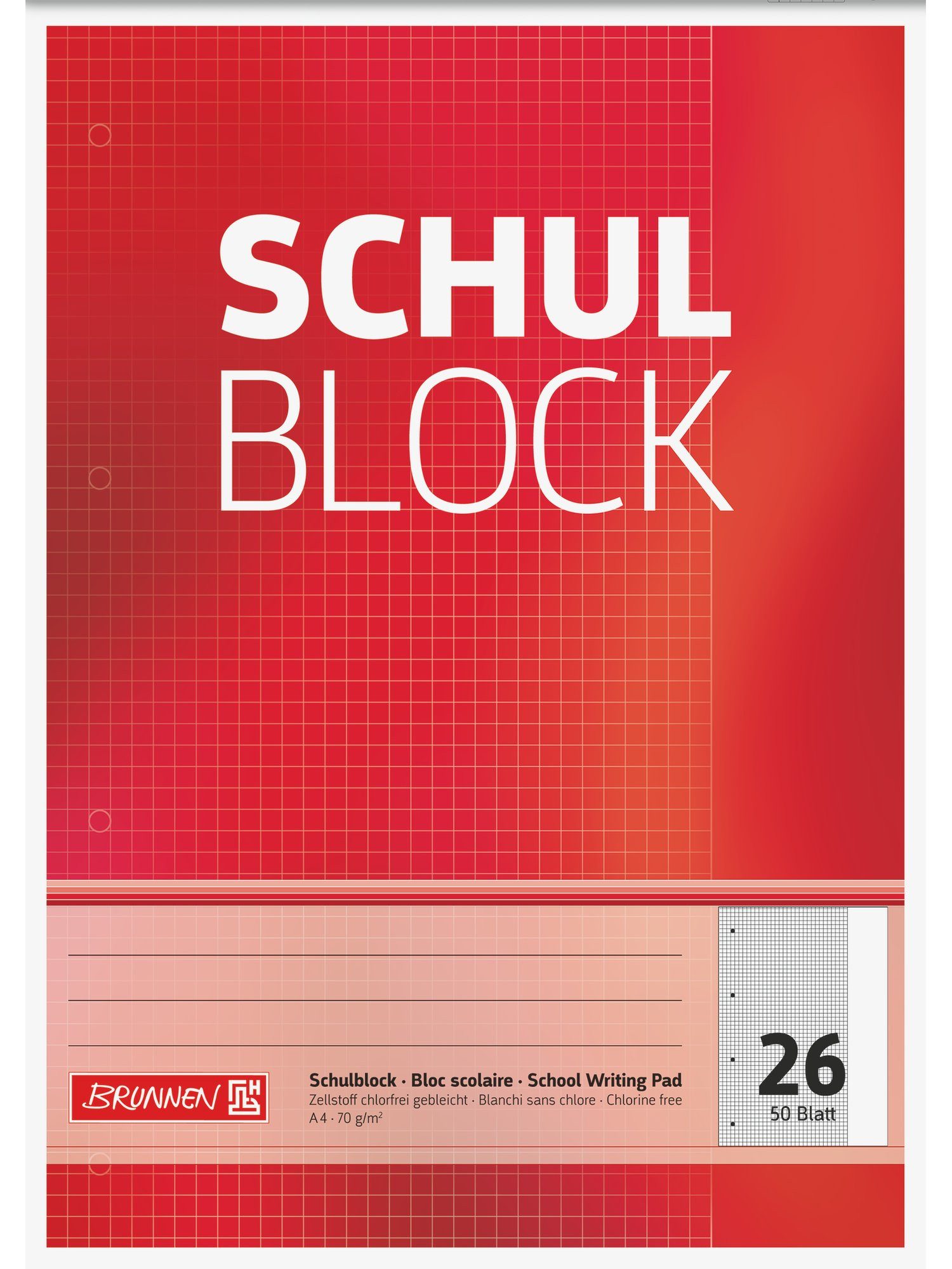Baier & Schneider Collegeblock Schulblock A4 kariert mit Rand 50 Blatt rot