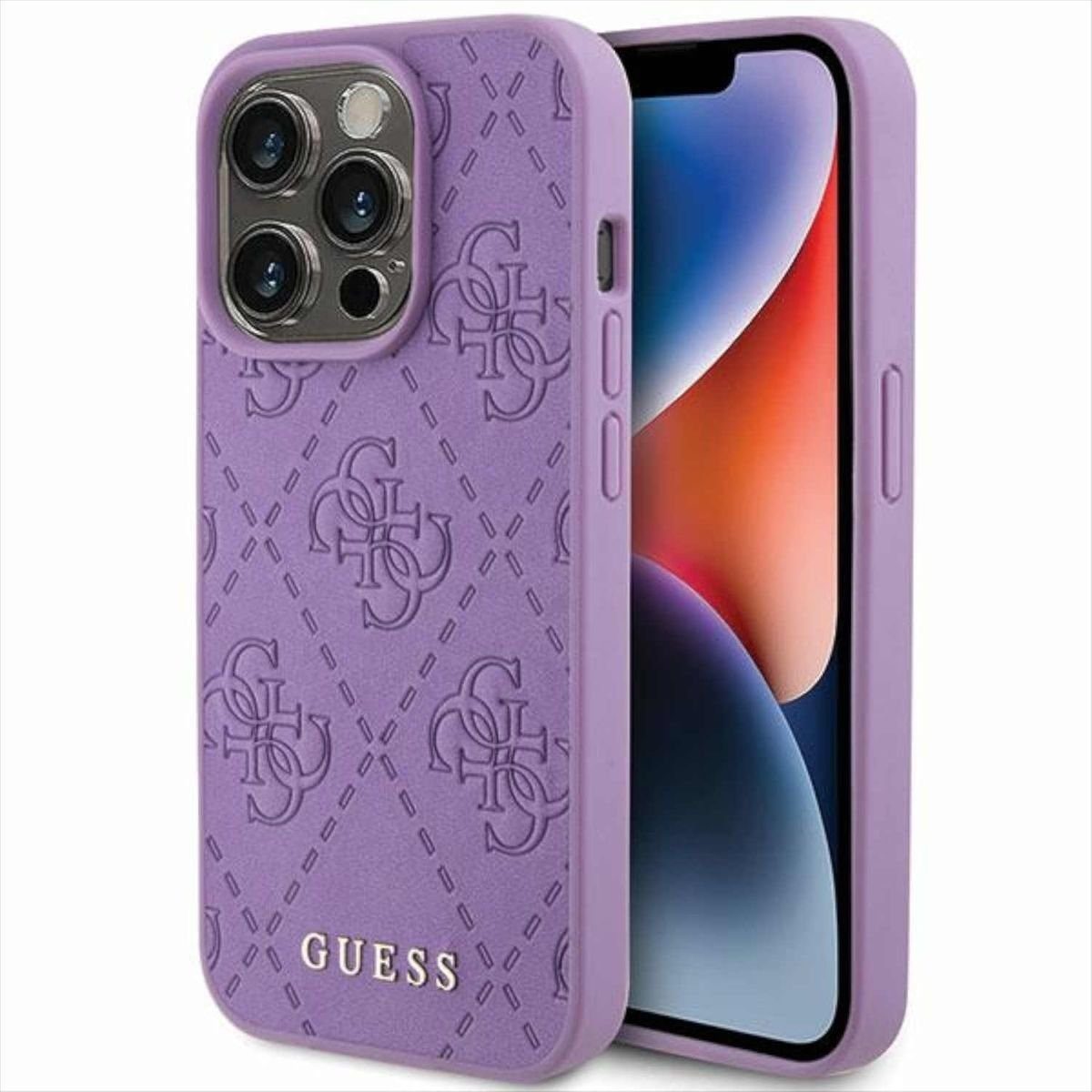 Guess Smartphone-Hülle Guess Apple iPhone 15 Pro Max Schutzhülle 4G Stamped Lila