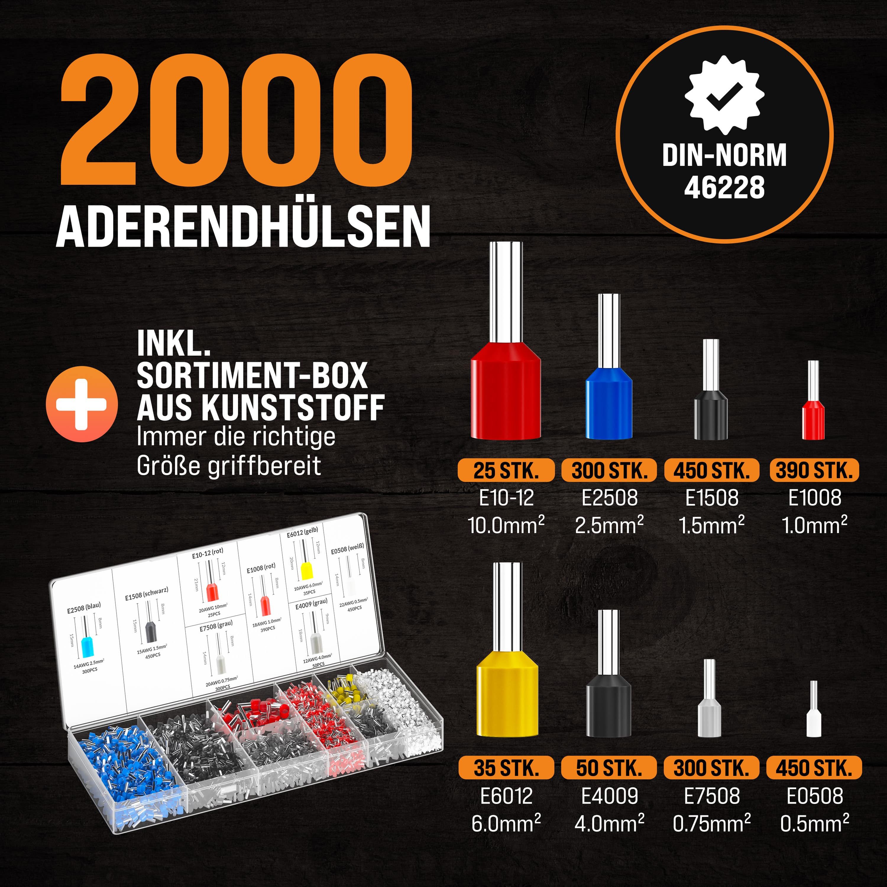 monzana Crimpzange, Crimpzange 2000 Aderendhülsen 0,5-10mm² Presszange Aderendhülsenzange