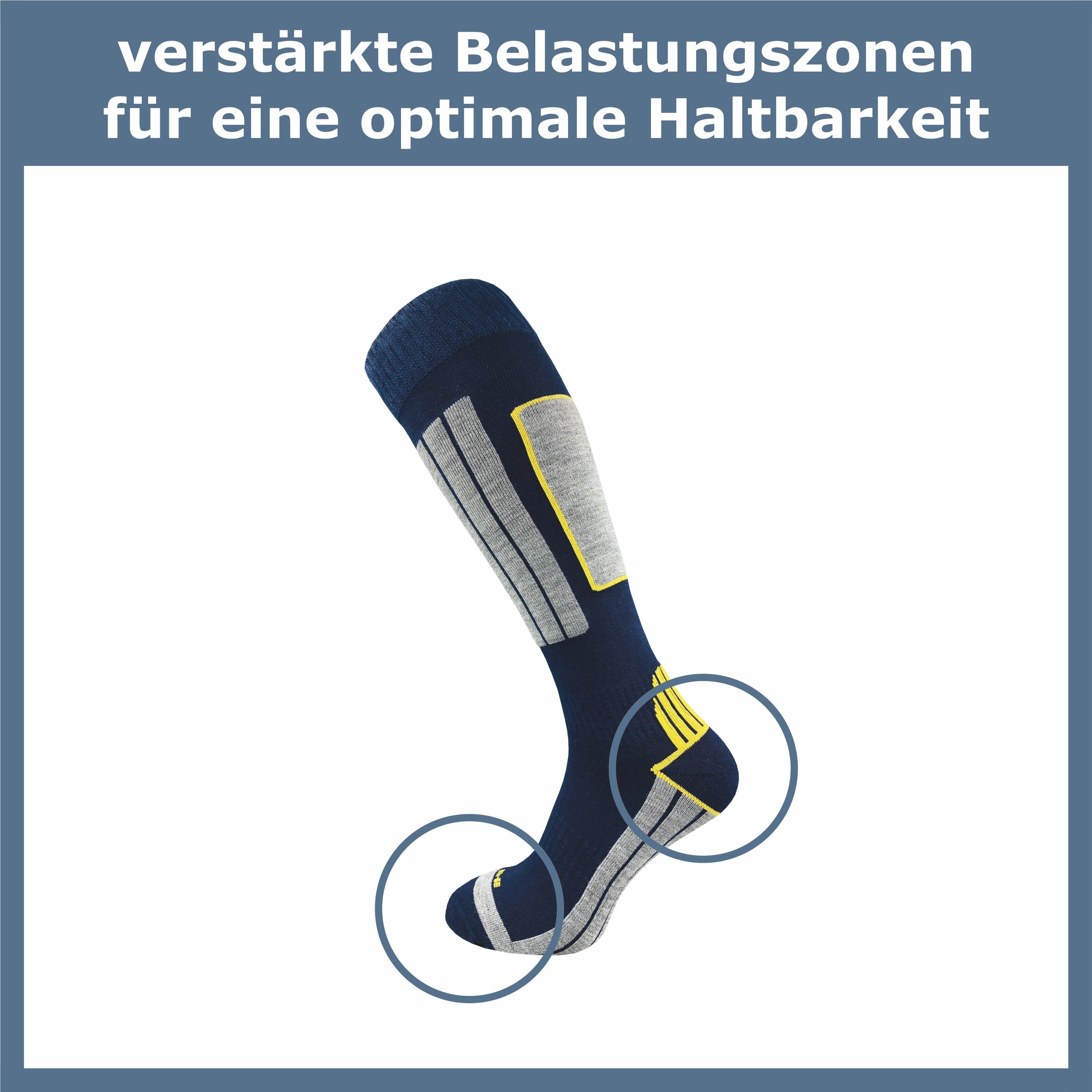 GAWILO Skisocken für Herren mit wärmender Wolle und spezieller Funktionspolsterung (4 Paar) Spezielle Konstruktion sorgt für Stabilität & hält Füße warm & trocken