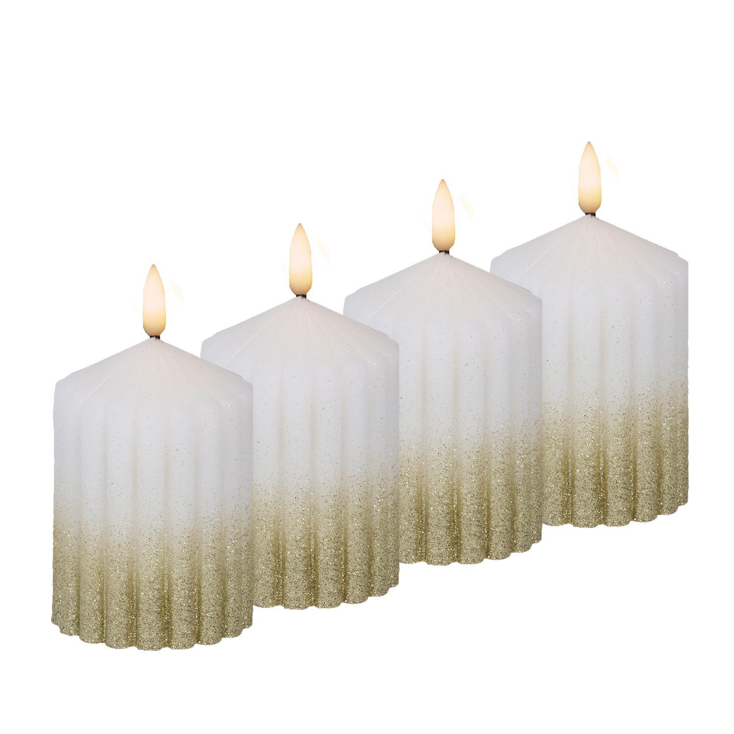 MARELIDA LED-Kerze Liv Echtwachs gerillt mit Rillen 7x10cm weiß gold Weihna günstig online kaufen