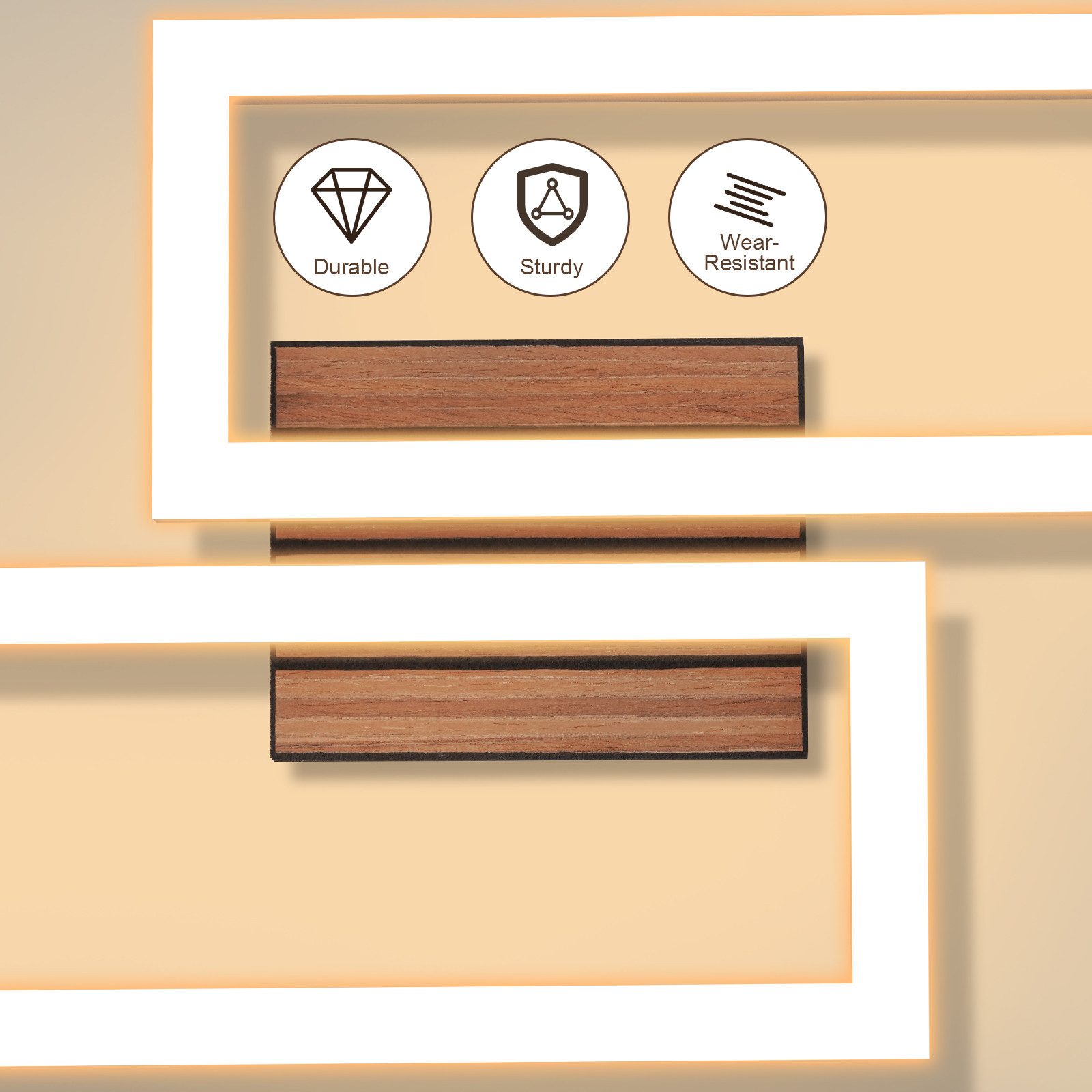 Nettlife LED Deckenleuchte Retro schwarz 14/21W eckig 3000K Warmweiß Design lampe Holz, LED fest integriert, für Küche Schlafzimmer Flur Wohnzimmer Bürolampe Zu – Bild 2 von 5