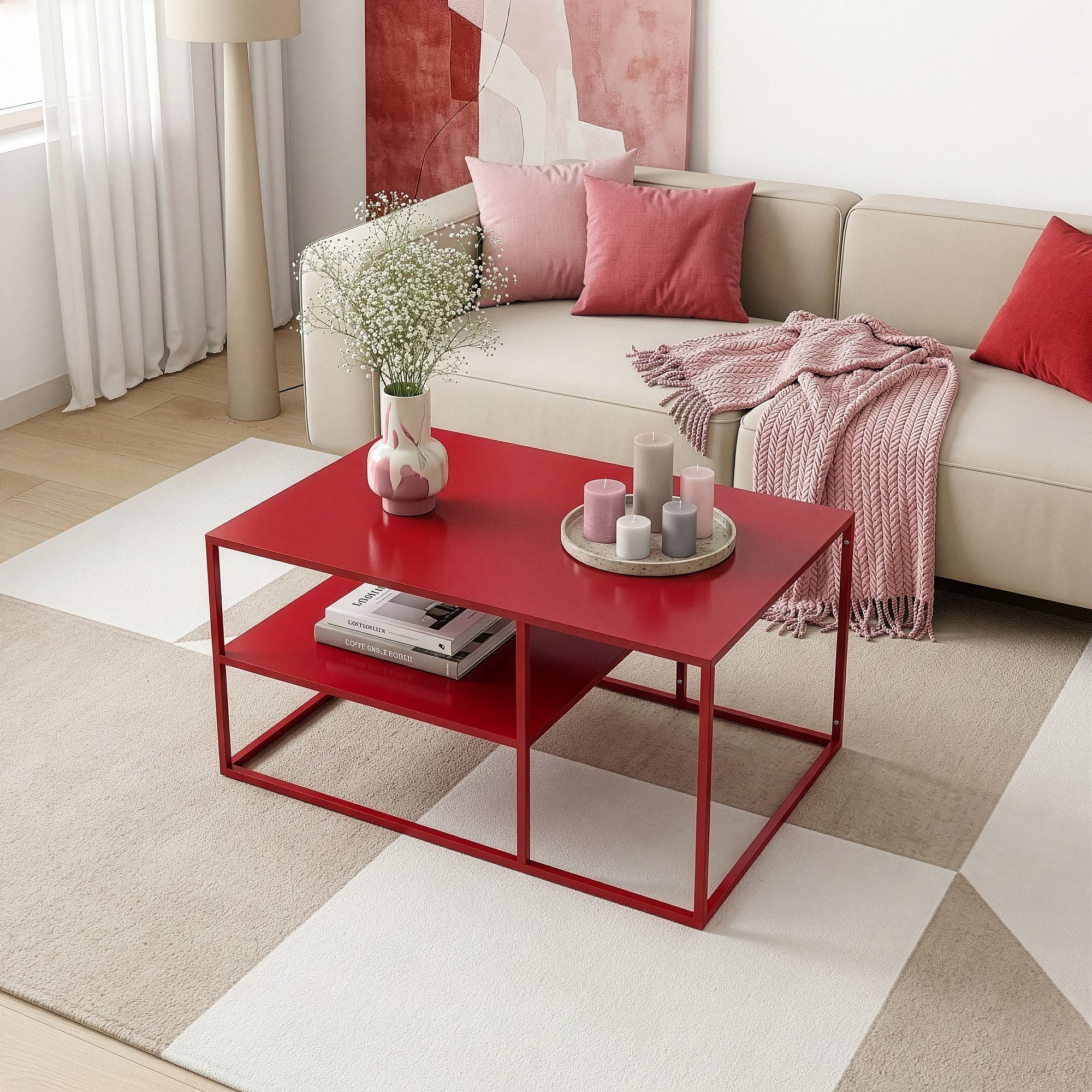 en.casa Couchtisch, »Solund« Beistelltisch Stahl 45x90x60 cm Rot