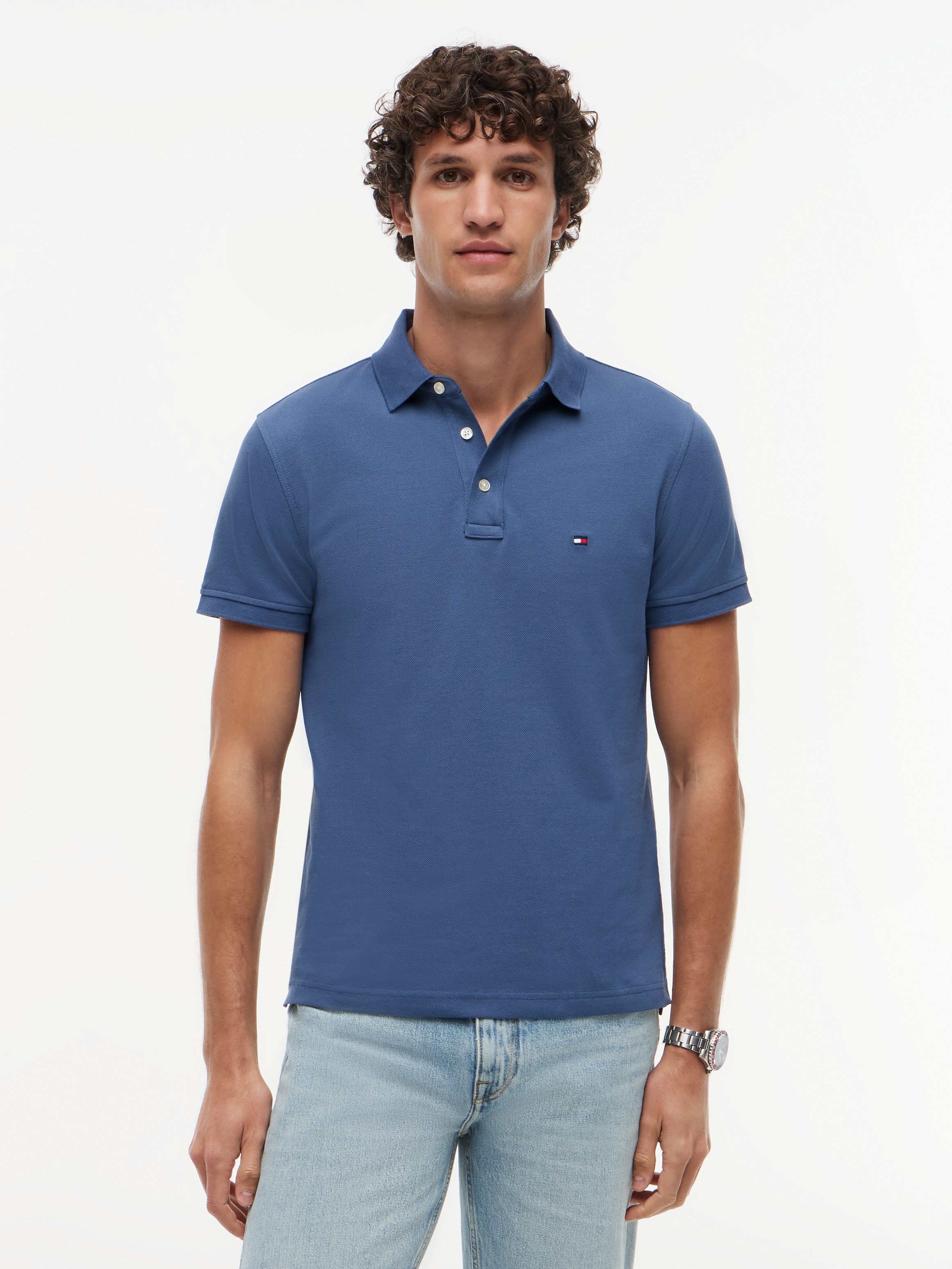 Tommy Hilfiger Poloshirt 1985 SLIM POLO mit Piqué-Struktur und Stickerei meliert, casual, slim fit, Baumwollmix, Polokragen