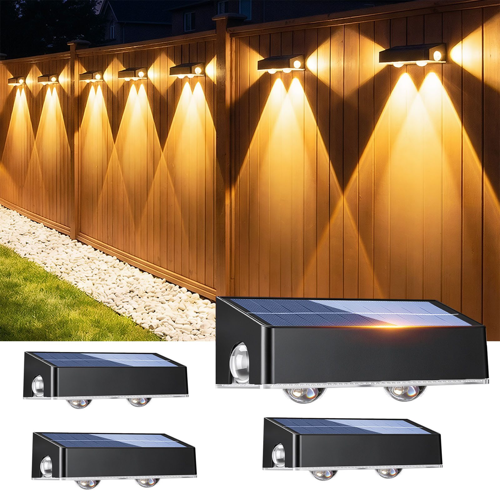 oyajia Außen-Wandleuchte 4 Stück Solarlampe für Außen, LED Solarleuchte Außen Wandlampe Up Down, LED fest integriert, Kaltweiß, Warmweiß, RGB, RGB LED Solarleuchte für Veranda, Garten, Terrasse, Zaun, Wand, Balkon
