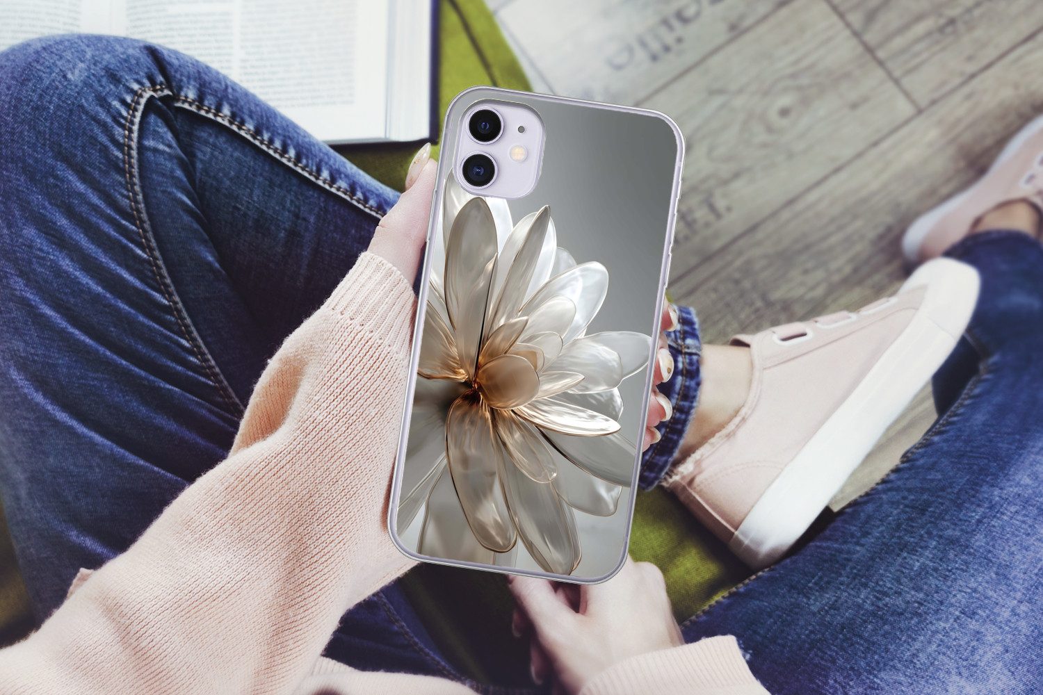 MuchoWow Handyhülle für Apple iPhone 11 Blume - Weiß - Neutral, Smartphone-Bumper, Print, Handy Schutzhülle Dünn
