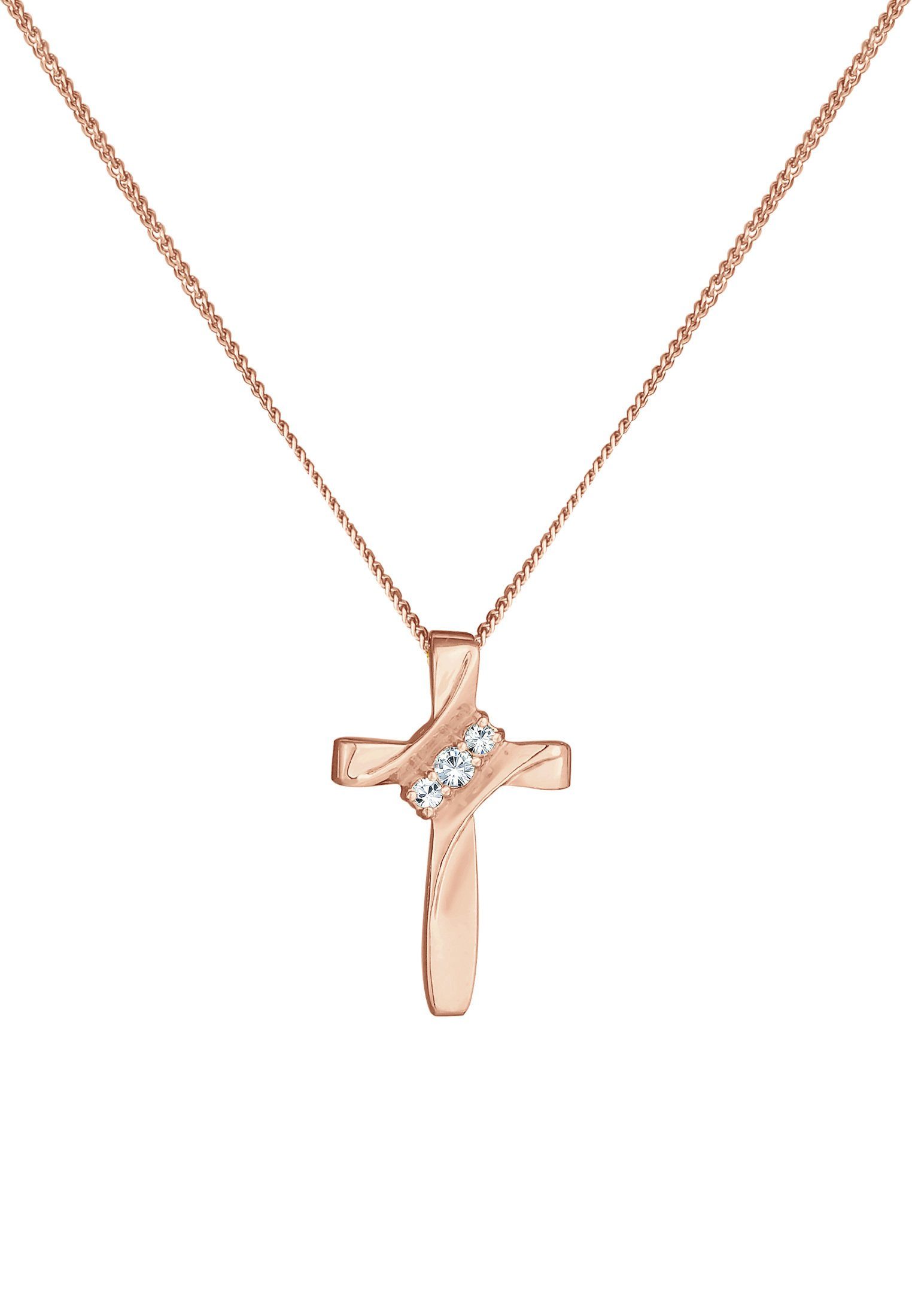 Elli Kette mit Anhänger Kreuz 925er Silber vergoldet, mit Kristallen von Swarovski®, Kreuz