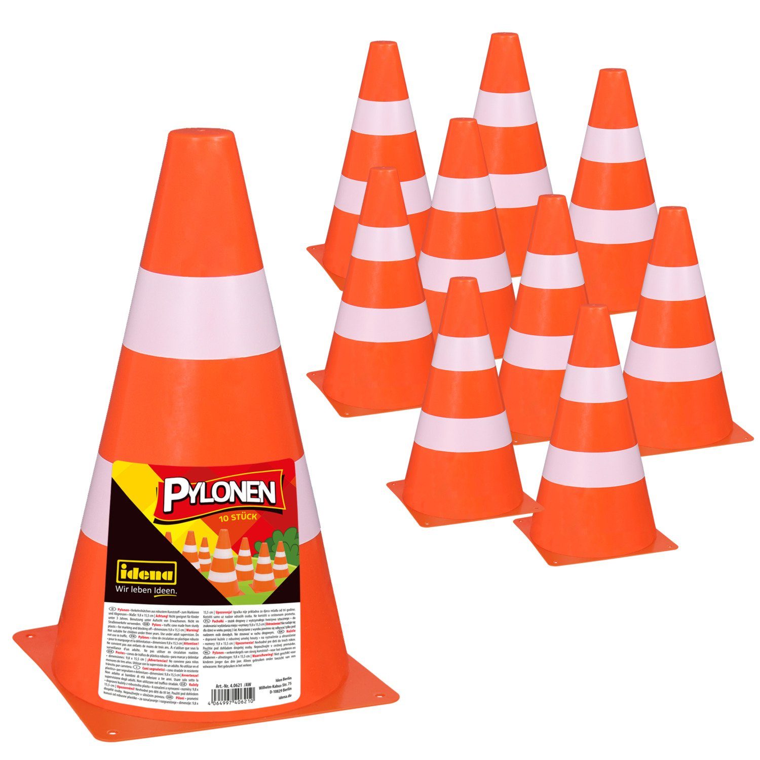 Idena Pylone Idena 40621 - Pylonen 10 Stück, Warn-Kegel aus Kunststoff in Orange (10 St)