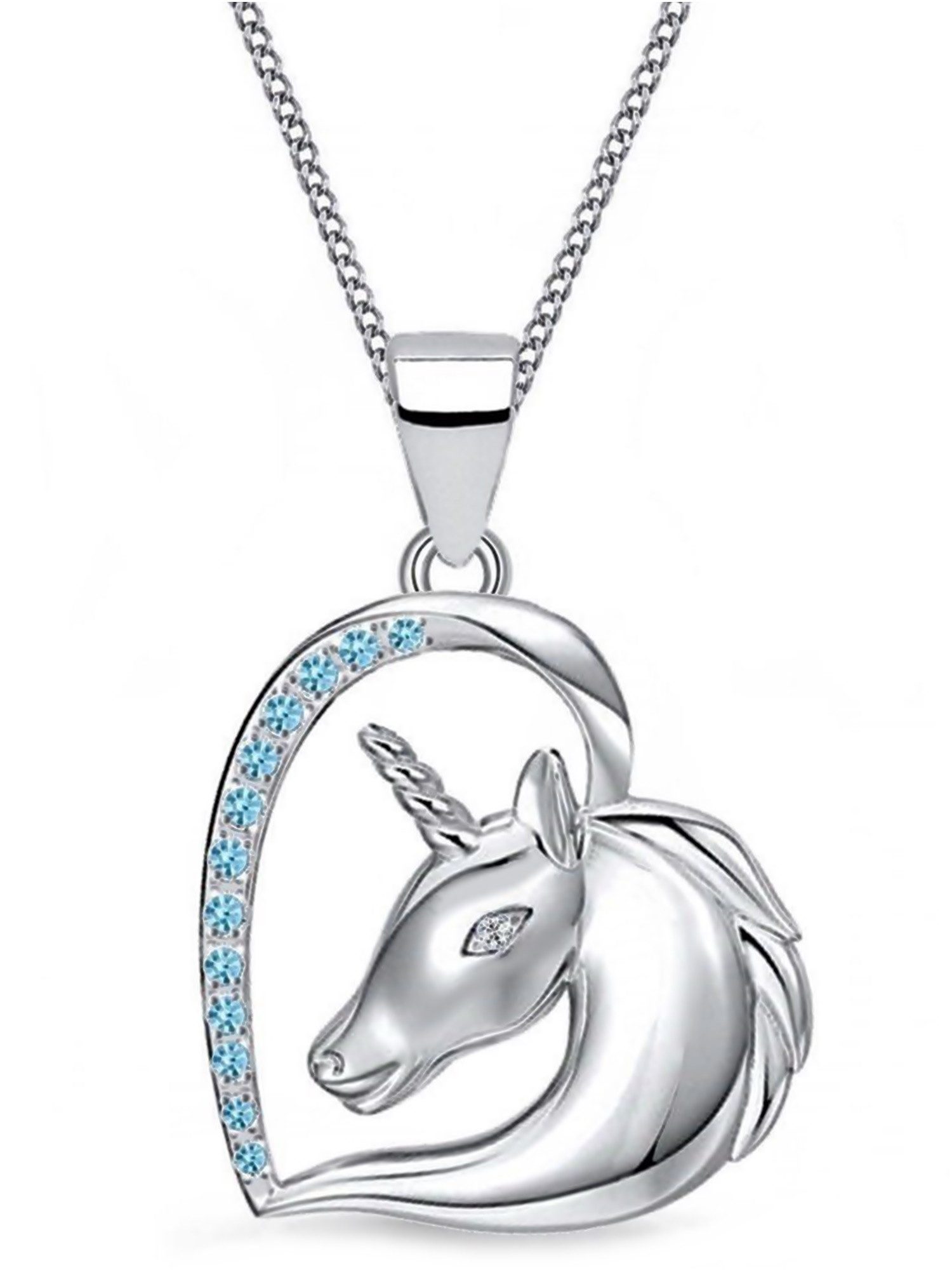 Goldene Hufeisen Kette mit Anhänger Mädchen Kinder Kette Einhorn Pferd aus 925 Silber Herz Zirkonia (Set Schmuckset, inkl. Etui), Rhodiniert