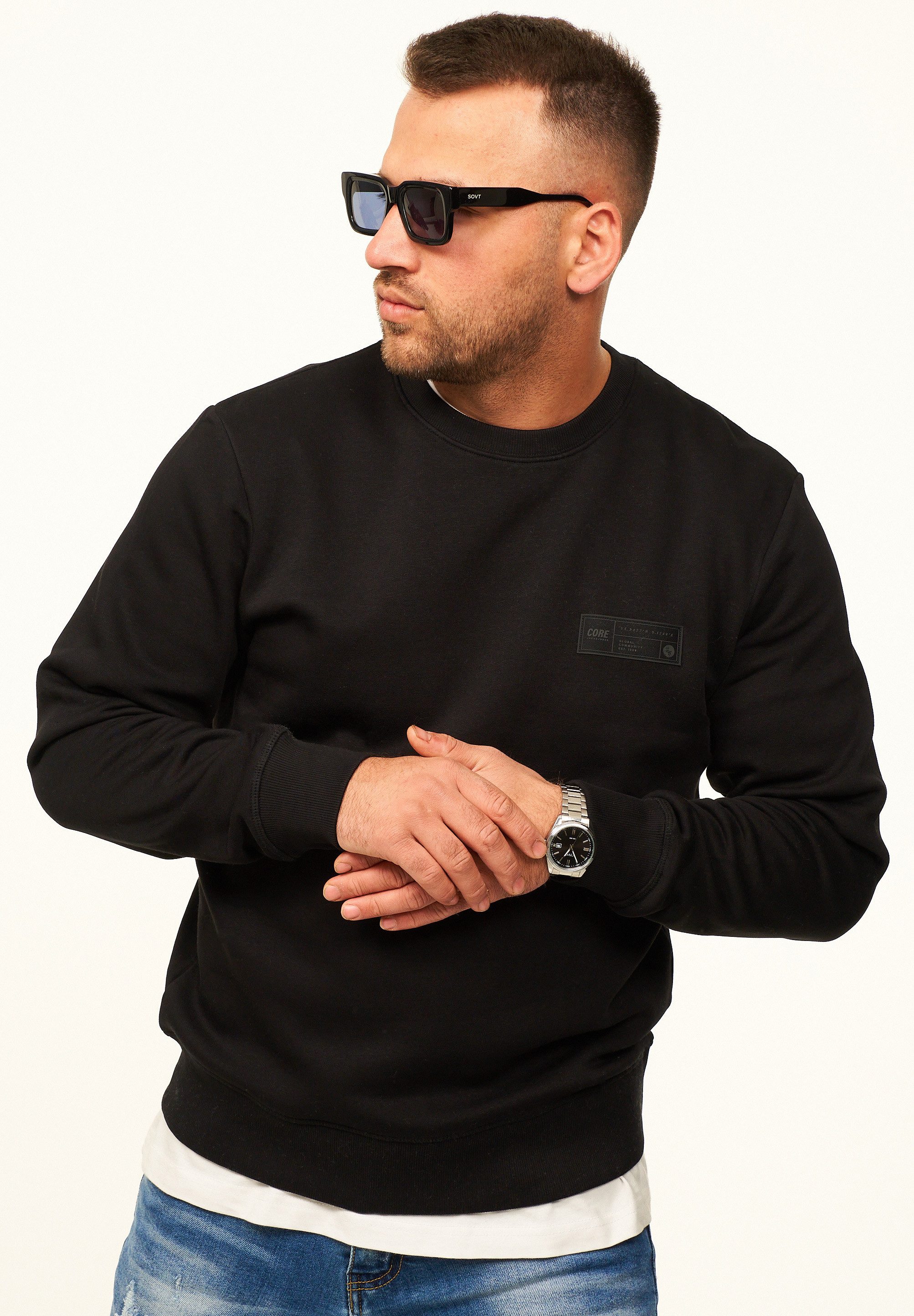 Jack & Jones Sweatshirt Pullover - Rundhalspullover mit Crew-Neck im Regular Fit für Herren Männer Sweatpullover mit Logo-Patch aus Baumwollmischung