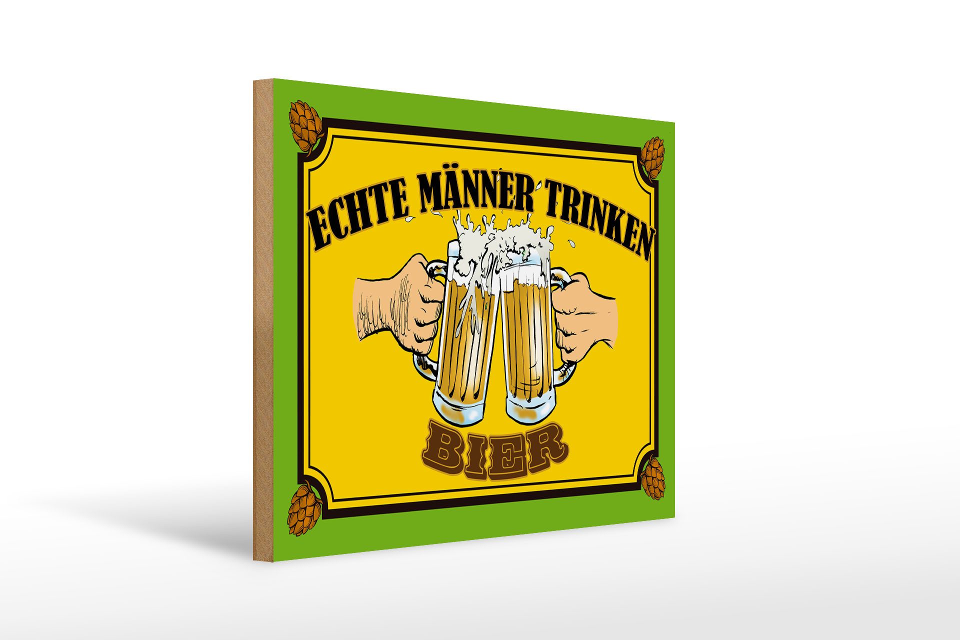 Holzbild 40x30cm echte Männer trinken Bier
