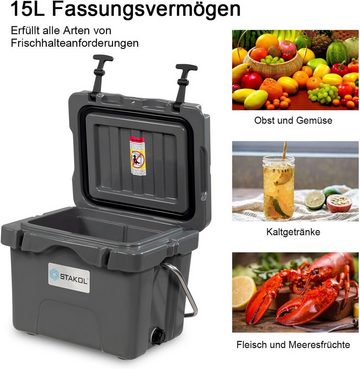 KOMFOTTEU Kühlbox 15L, Isolierbox tragbar mit Metallgriff & Getränkehalter
