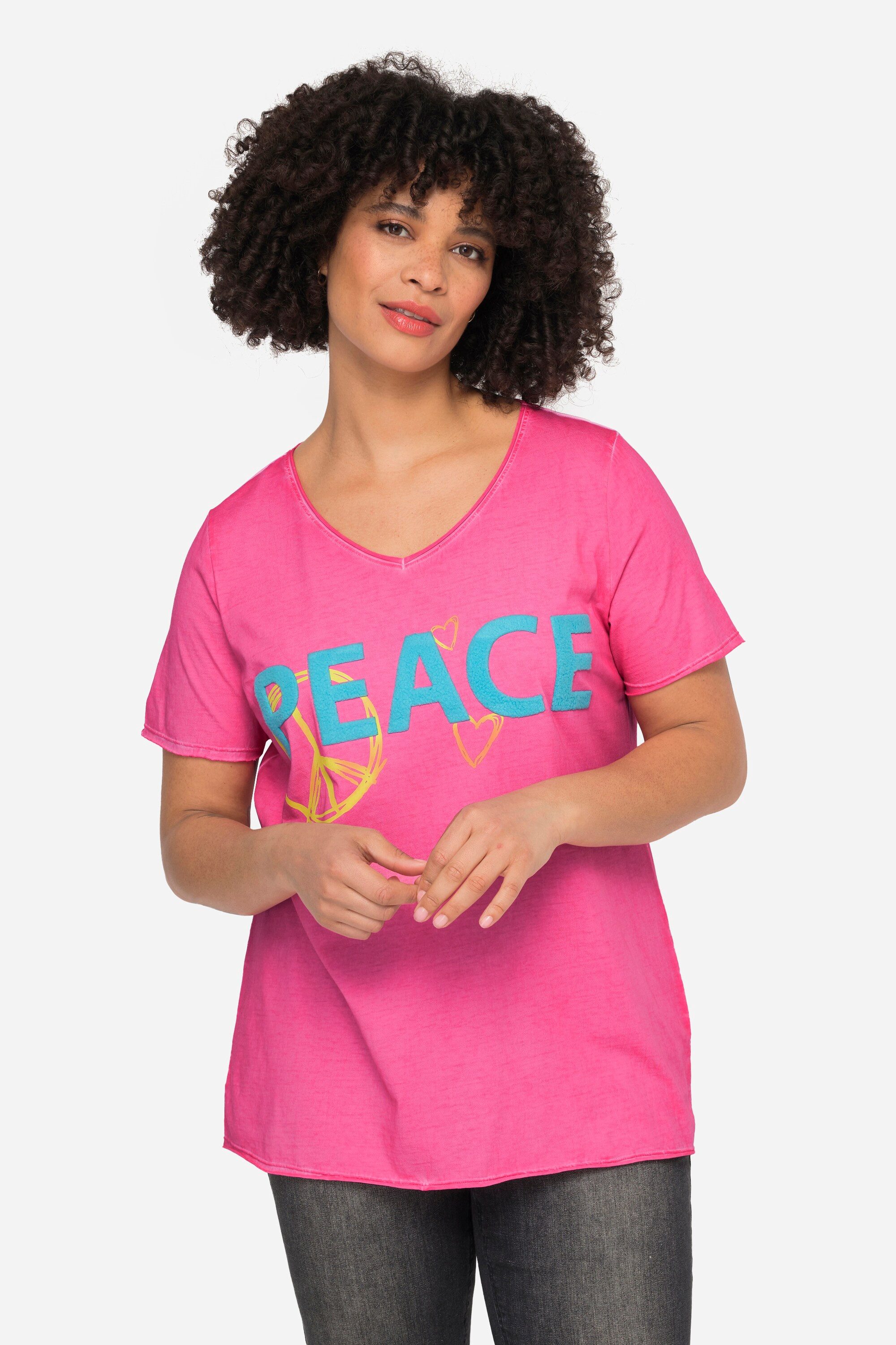 Angel of Style Rundhalsshirt T-Shirt PEACE Druck Rundhals Halbarm