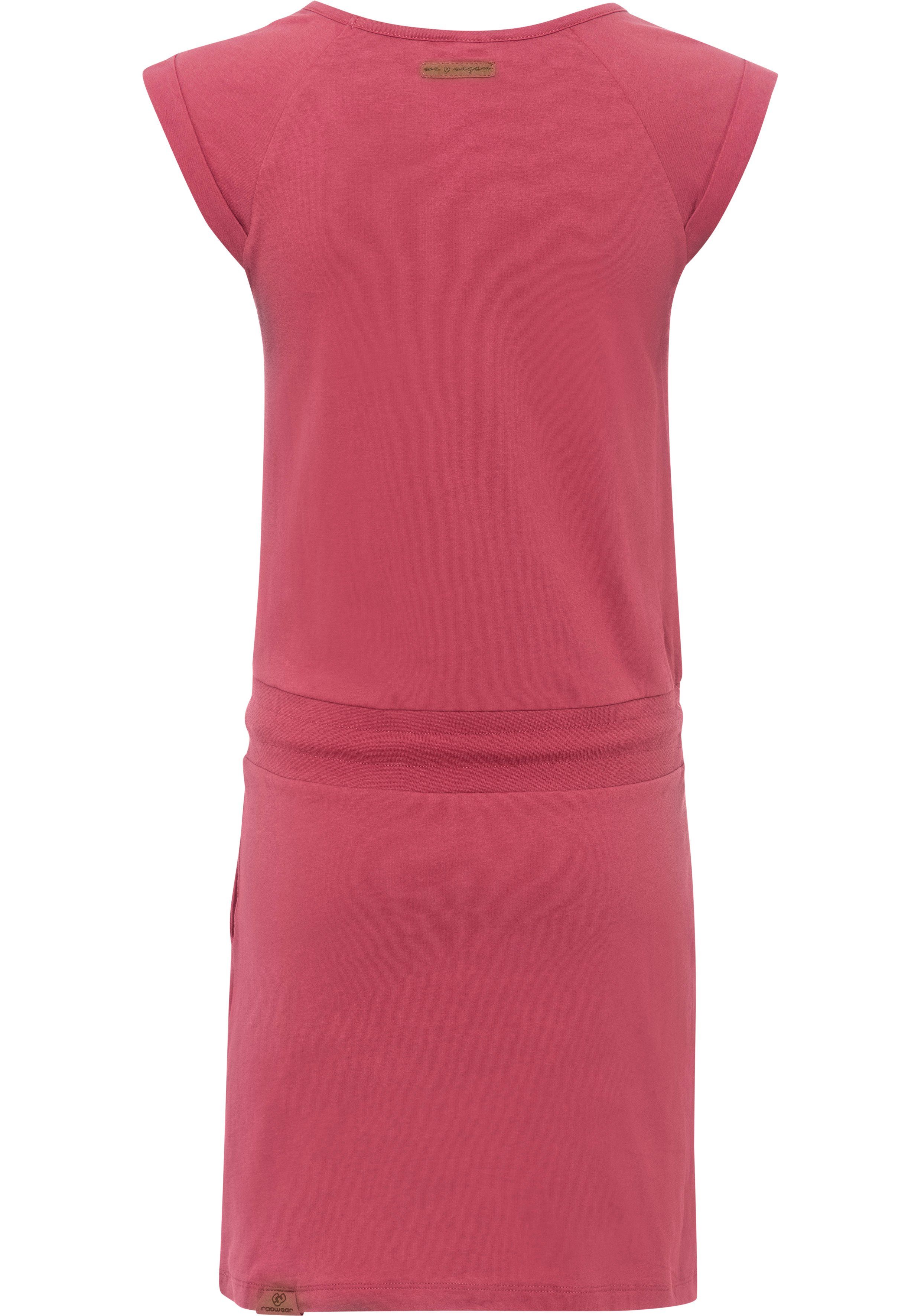 kontrastiven mit und Kordelzug Ragwear Zierperlen-Besatz Jerseykleid PRINT 4041 PENELOPE rose