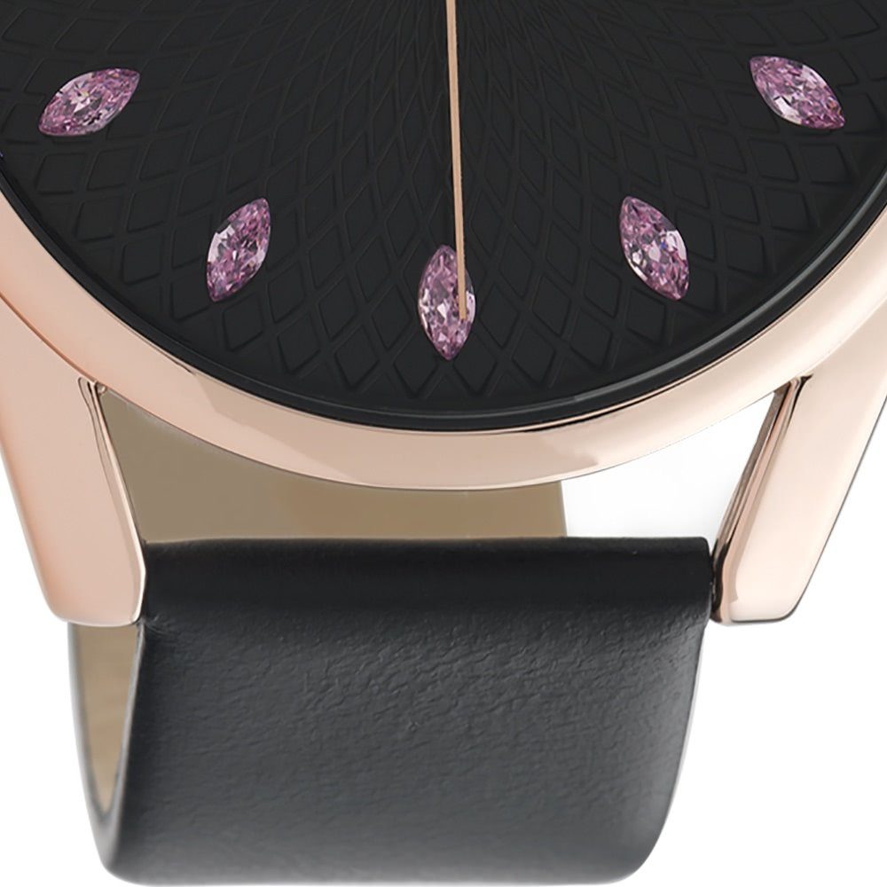 OOZOO Quarzuhr Oozoo Damen Armbanduhr schwarz Analog, (Analoguhr), Damenuhr rund, groß (ca. 45mm) Lederarmband, Elegant-Style