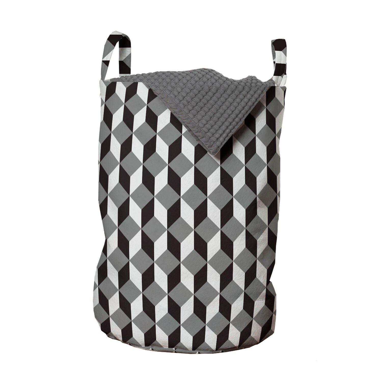 Abakuhaus Wäschesäckchen Wäschekorb mit Griffen Kordelzugverschluss für Waschsalons, Geometrisch Chevron Zigzags Cubes
