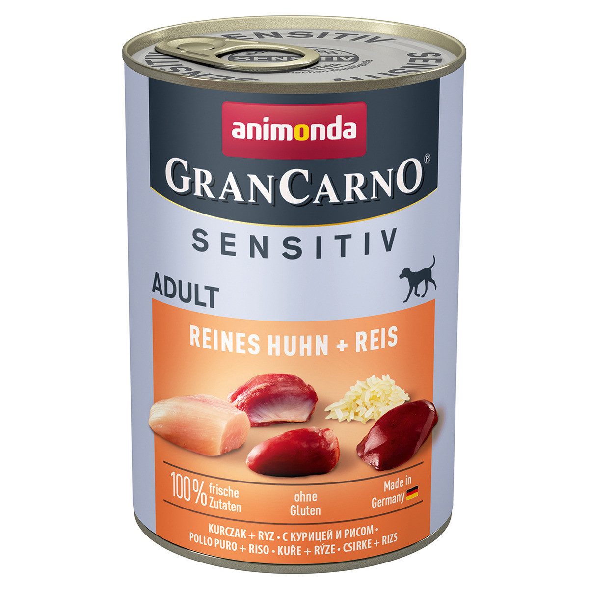 Animonda GranCarno Adult Sensitive Reines Huhn & Reis 400 g - 6 Stück, Nassfutter für: Hund