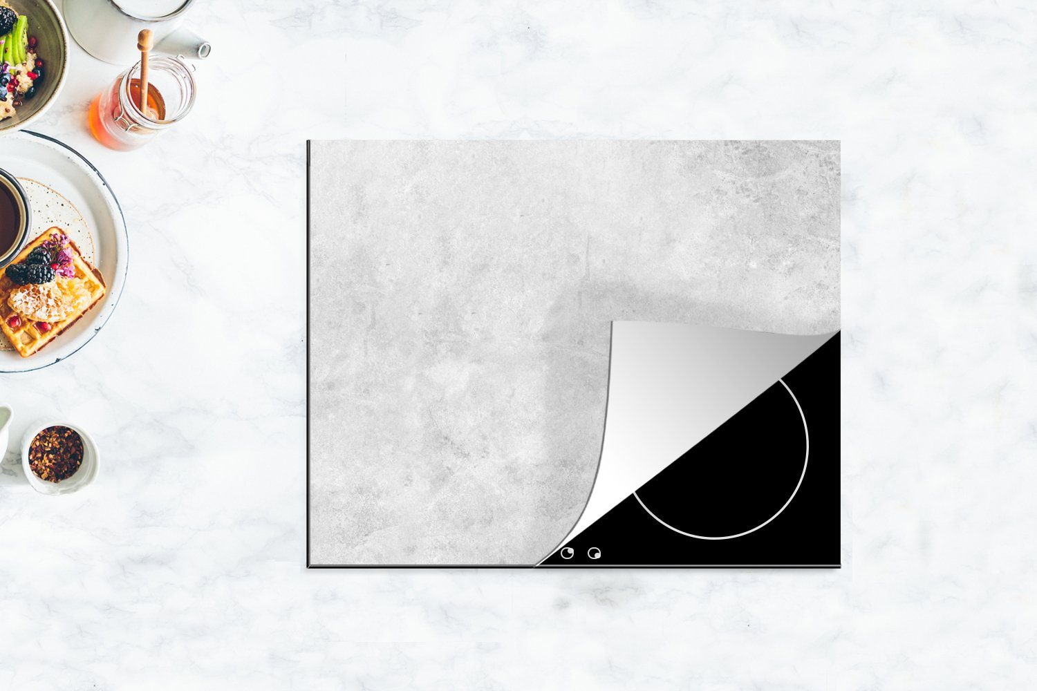 MuchoWow Herdblende-/Abdeckplatte Marmor Textur (1 Marmoroptik, - Grau Mobile Ceranfeldabdeckung - Textur Grau cm, Vinyl, nutzbar, - 65x52 Arbeitsfläche - tlg), - Marmor