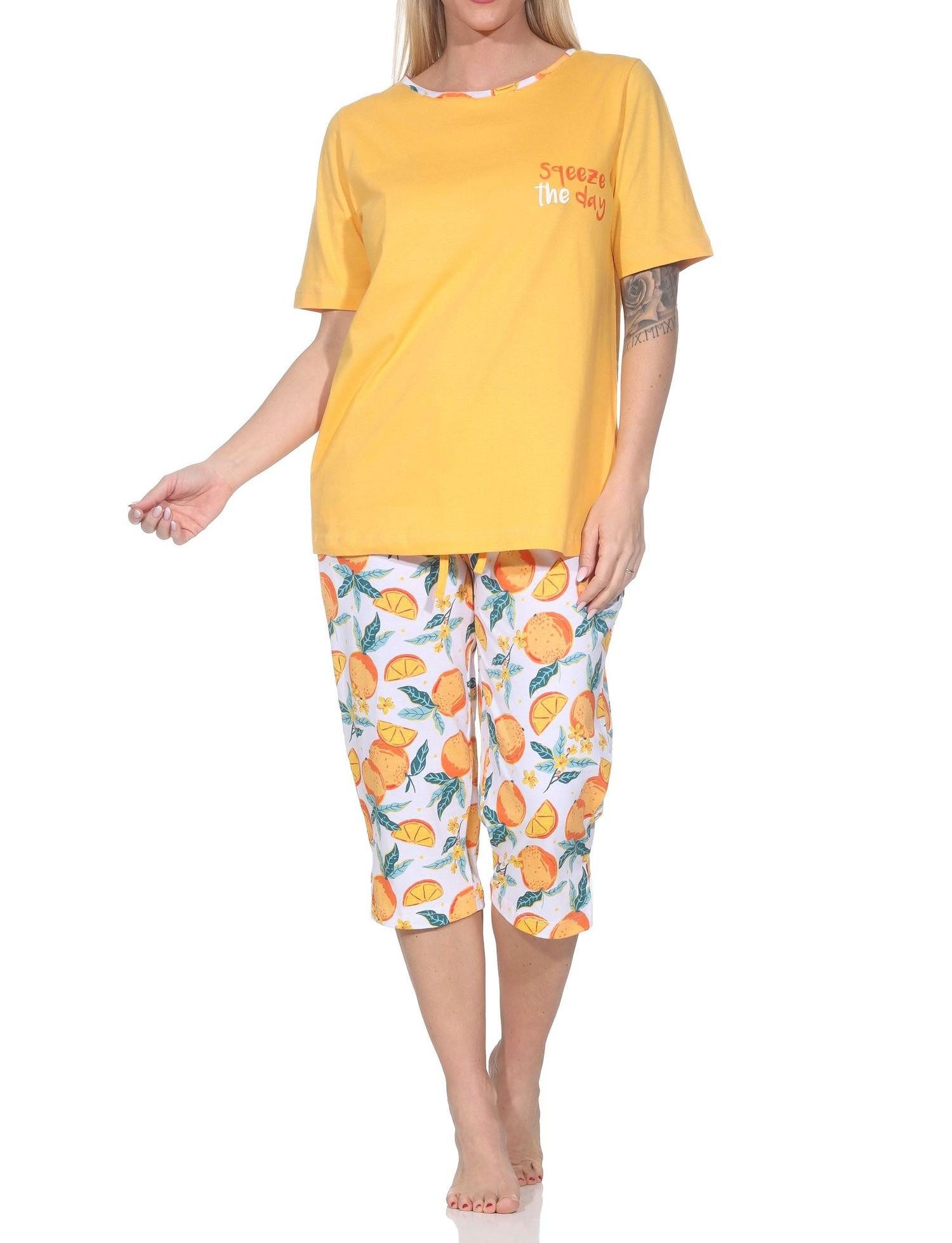Pyjama Normann Damen kurzarm Schlafanzug in frischer Optik mit Caprihose