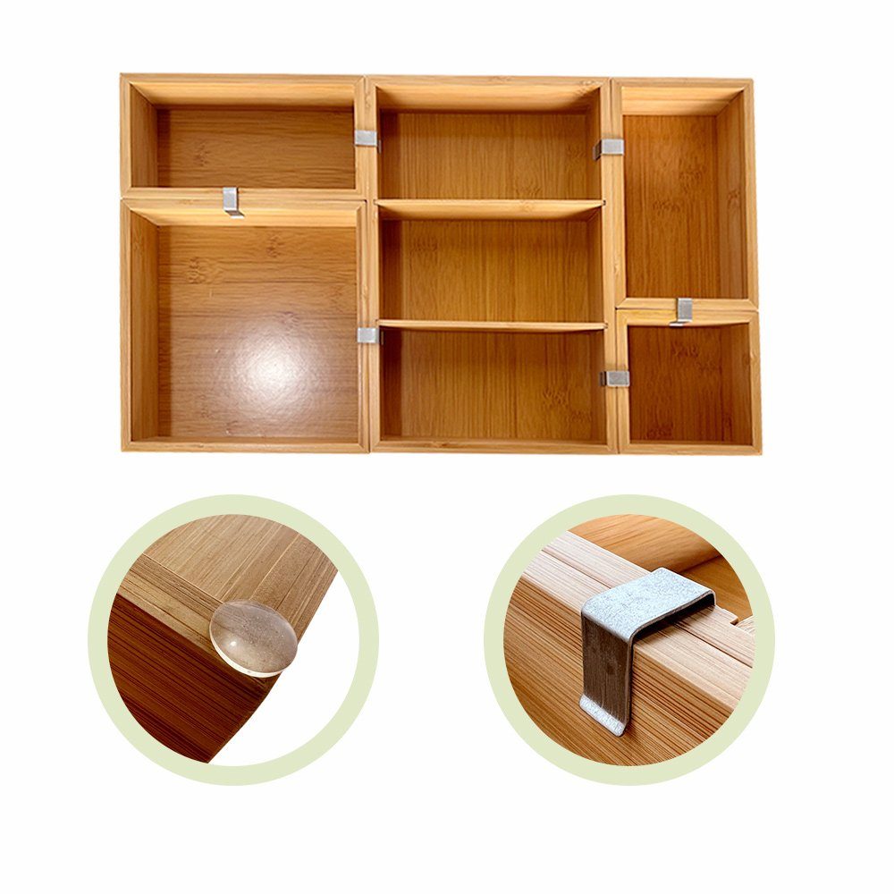 WAOHO Schubladeneinsatz Schubladen Organizer aus Bambus, 5-teiliger aufbewahrungsbox,sortierbox – Bild 3 von 5