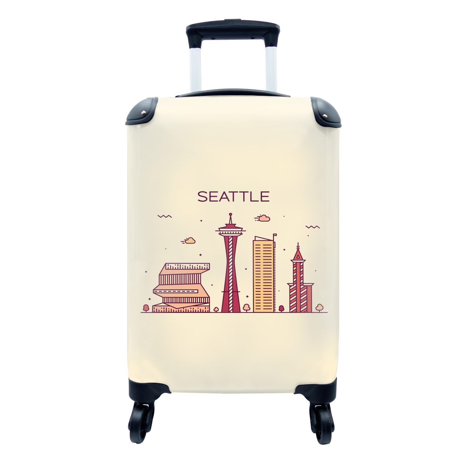 MuchoWow Handgepäckkoffer Seattle - Skyline - USA, 4 Rollen, Reisetasche mit rollen, Handgepäck für Ferien, Trolley, Reisekoffer