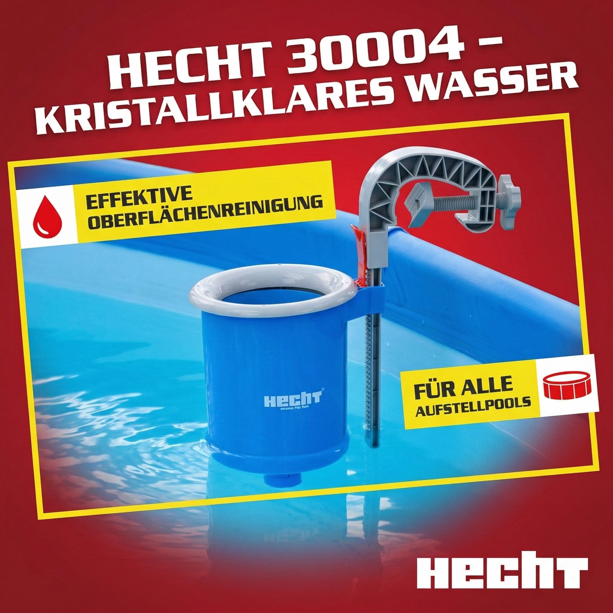 Hecht Skimmer Poolskimmer Einhängeskimmer für 32 mm & 38 mm Schläuche, Für Stahlwand- & Luftbecken, UV- & chemikalienbeständig